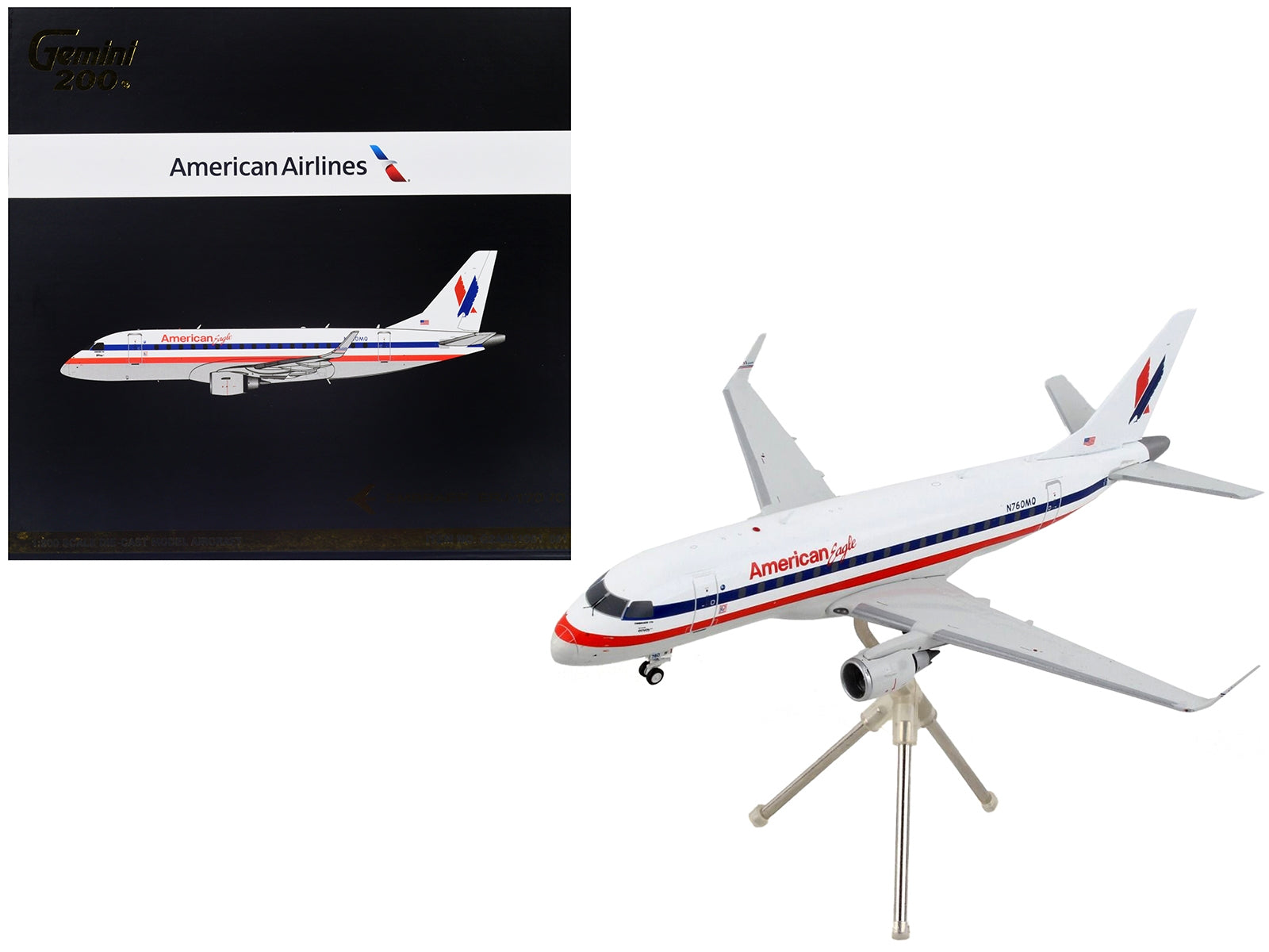 Embraer ERJ-170 Commercial Aircraft "American Airlines - American Eagle" White with Blue and Red Stripes "Gemini 200" Series 1/200 Diecast Model Airplane by GeminiJets - Premium Embraer from GeminiJets - Just $112.99! Shop now at Rapidvehicles