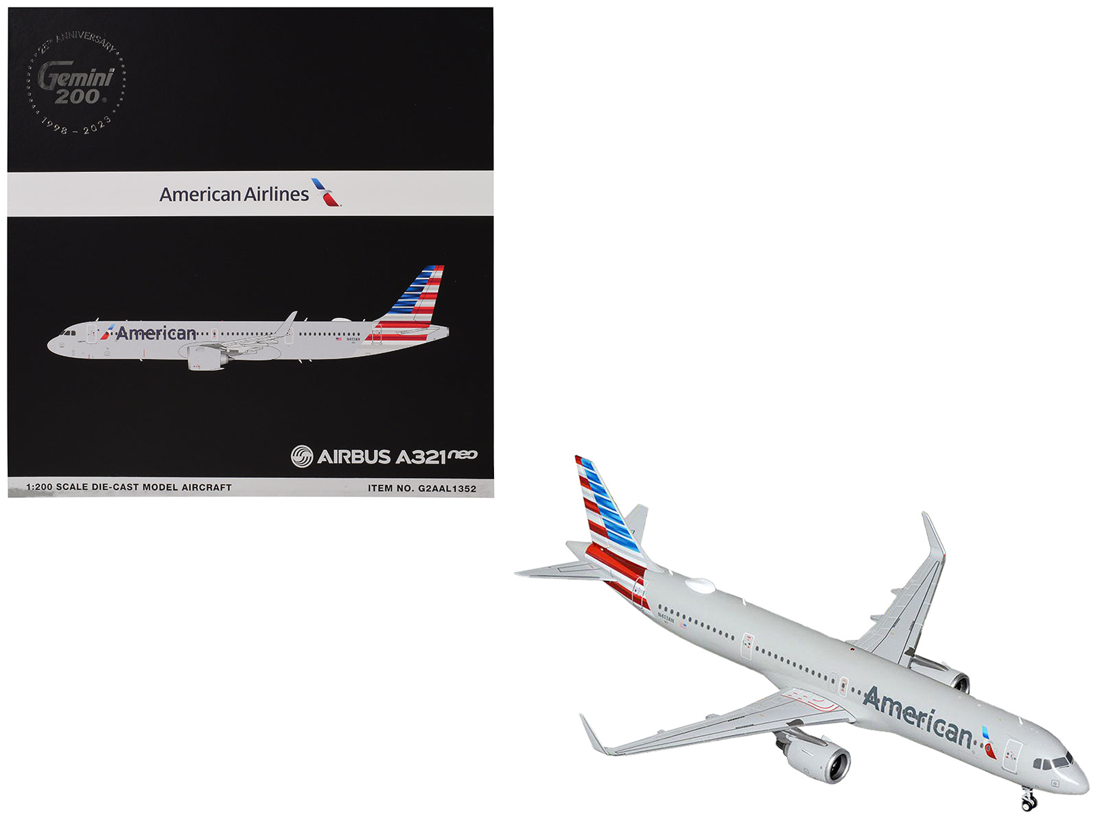 Airbus A321neo Commercial Aircraft "American Airlines" (N413AN) Gray with Striped Tail "Gemini 200" Series 1/200 Diecast Model Airplane by GeminiJets free shipping USA