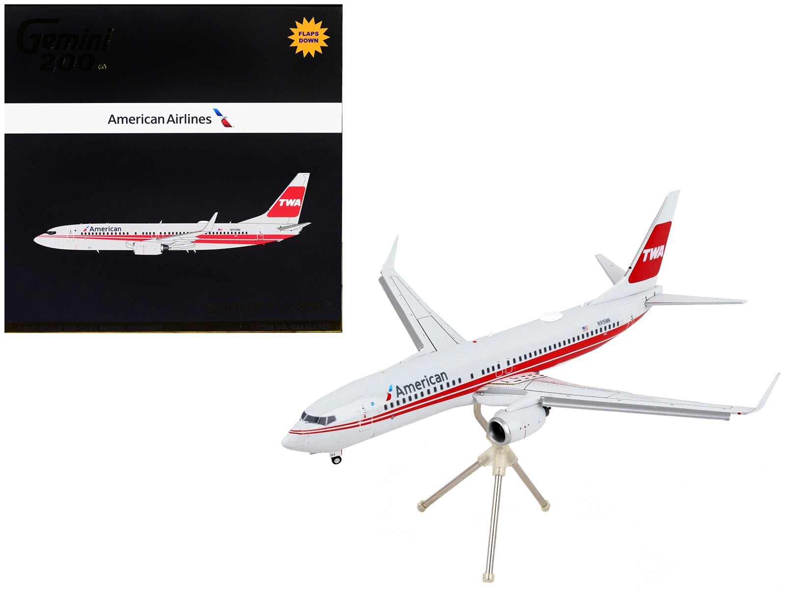 Boeing 737-800 Commercial Aircraft with Flaps Down "American Airlines - Trans World Airlines" Gray with Red Stripes "Gemini 200" Series 1/200 Diecast Model Airplane by GeminiJets - Premium Boeing from GeminiJets - Just $117.99! Shop now at Rapidvehicles