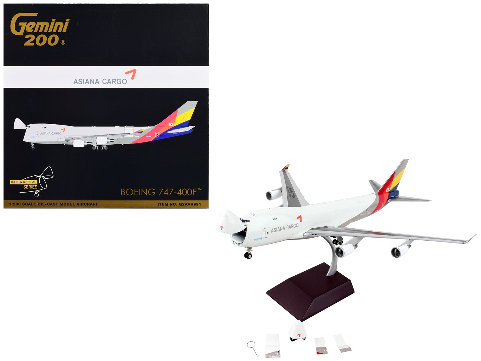 Boeing 747-400F Commercial Aircraft "Asiana Cargo" White with Striped Tail "Gemini 200 - Interactive" Series 1/200 Diecast Model Airplane by GeminiJets - Premium Boeing from GeminiJets - Just $214.99! Shop now at Rapidvehicles