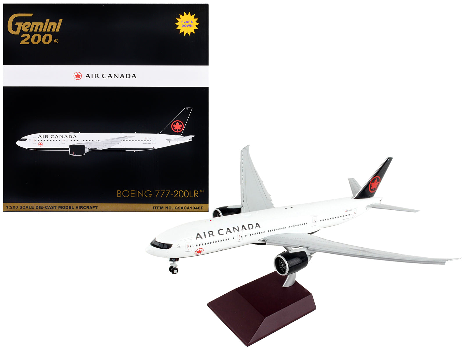 Boeing 777-200LR Commercial Aircraft with Flaps Down "Air Canada" White with Black Tail "Gemini 200" Series 1/200 Diecast Model Airplane by GeminiJets free shipping USA