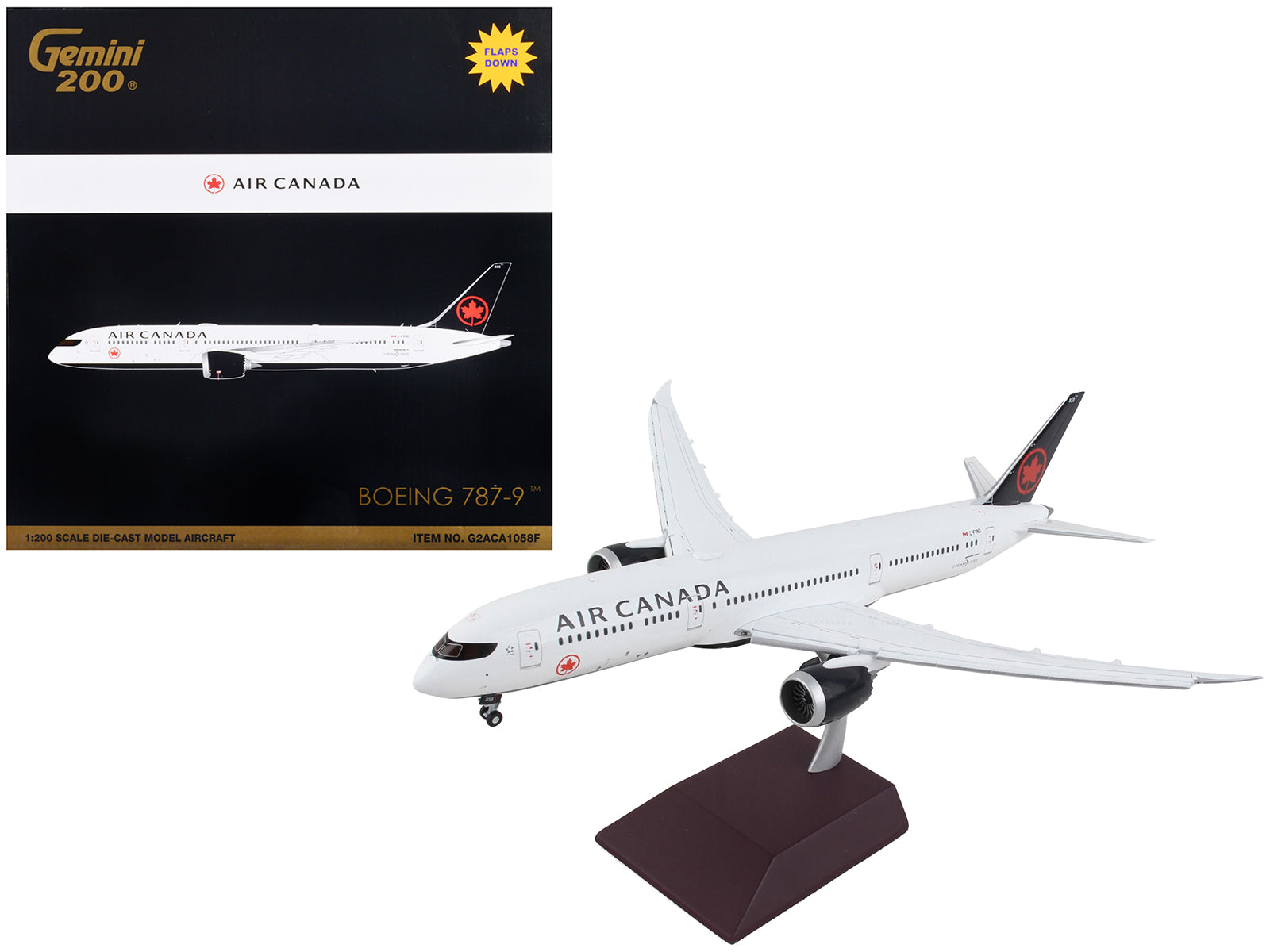Boeing 787-9 Commercial Aircraft with Flaps Down "Air Canada" White with Black Tail "Gemini 200" Series 1/200 Diecast Model Airplane by GeminiJets free shipping USA