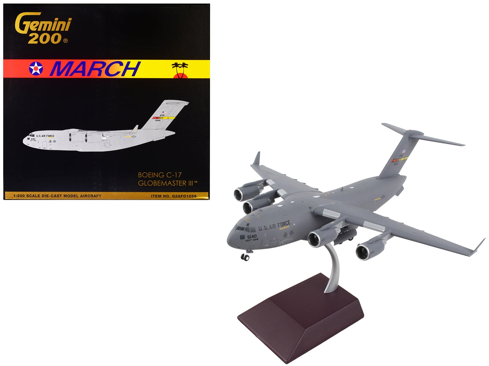 Boeing C-17 Globemaster III Transport Aircraft "March Air Force Base" United States Air Force "Gemini 200" Series 1/200 Diecast Model Airplane by GeminiJets