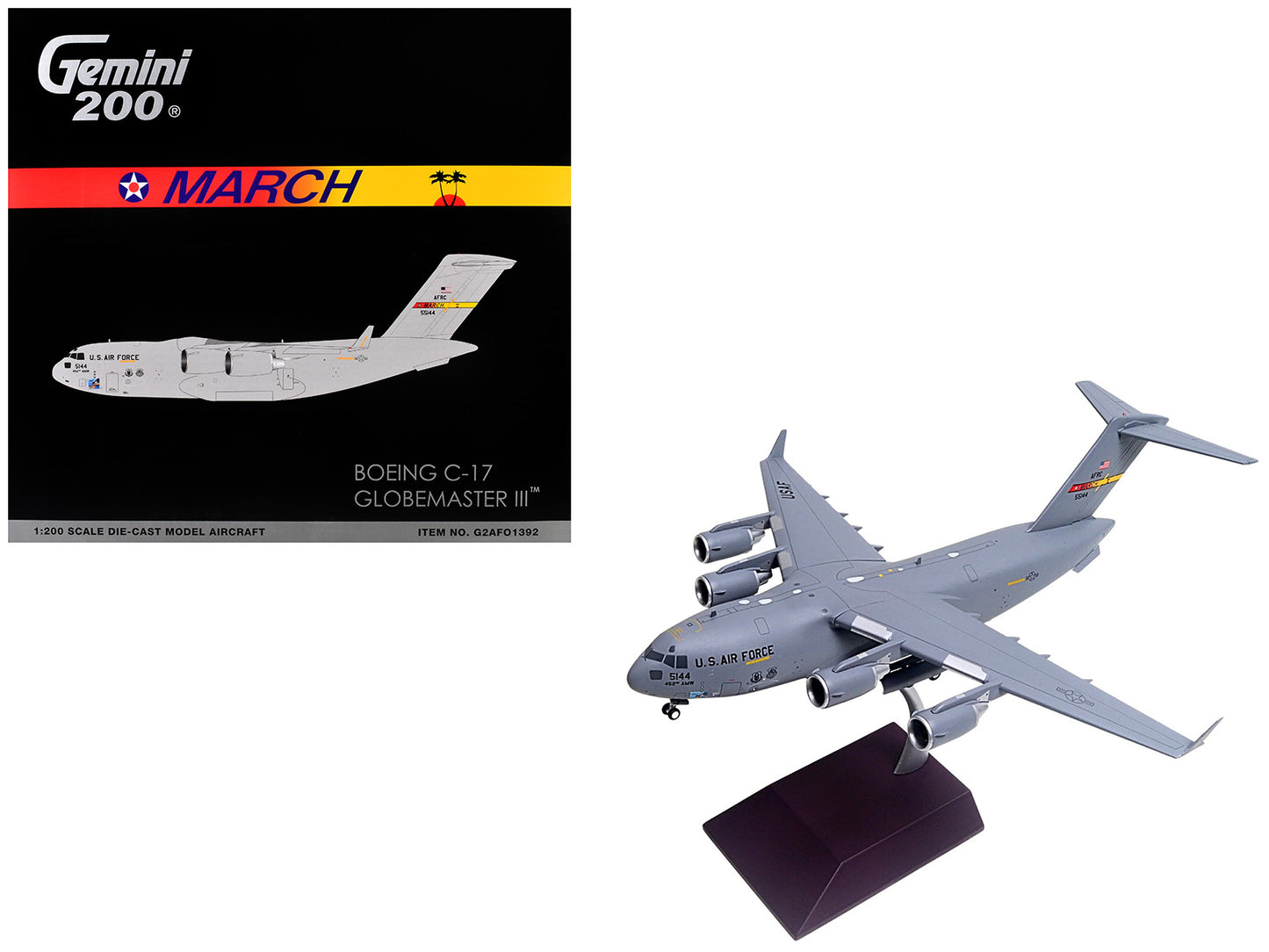 Boeing C-17 Globemaster III Transport Aircraft "March Air Reserve Base" United States Air Force "Gemini 200" Series 1/200 Diecast Model Airplane by GeminiJets