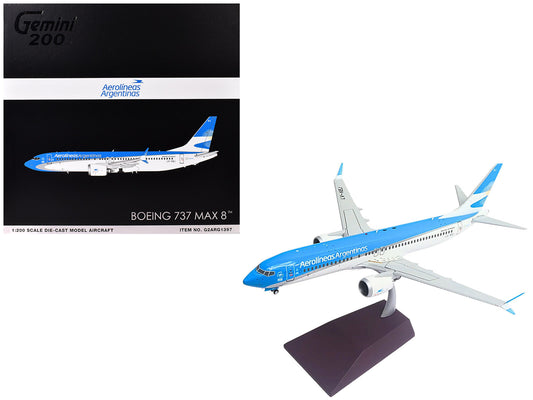 Boeing 737 MAX 8 Commercial Aircraft "Aerolineas Argentinas" (LV-KEJ) White and Blue "Gemini 200" Series 1/200 Diecast Model Airplane by GeminiJets