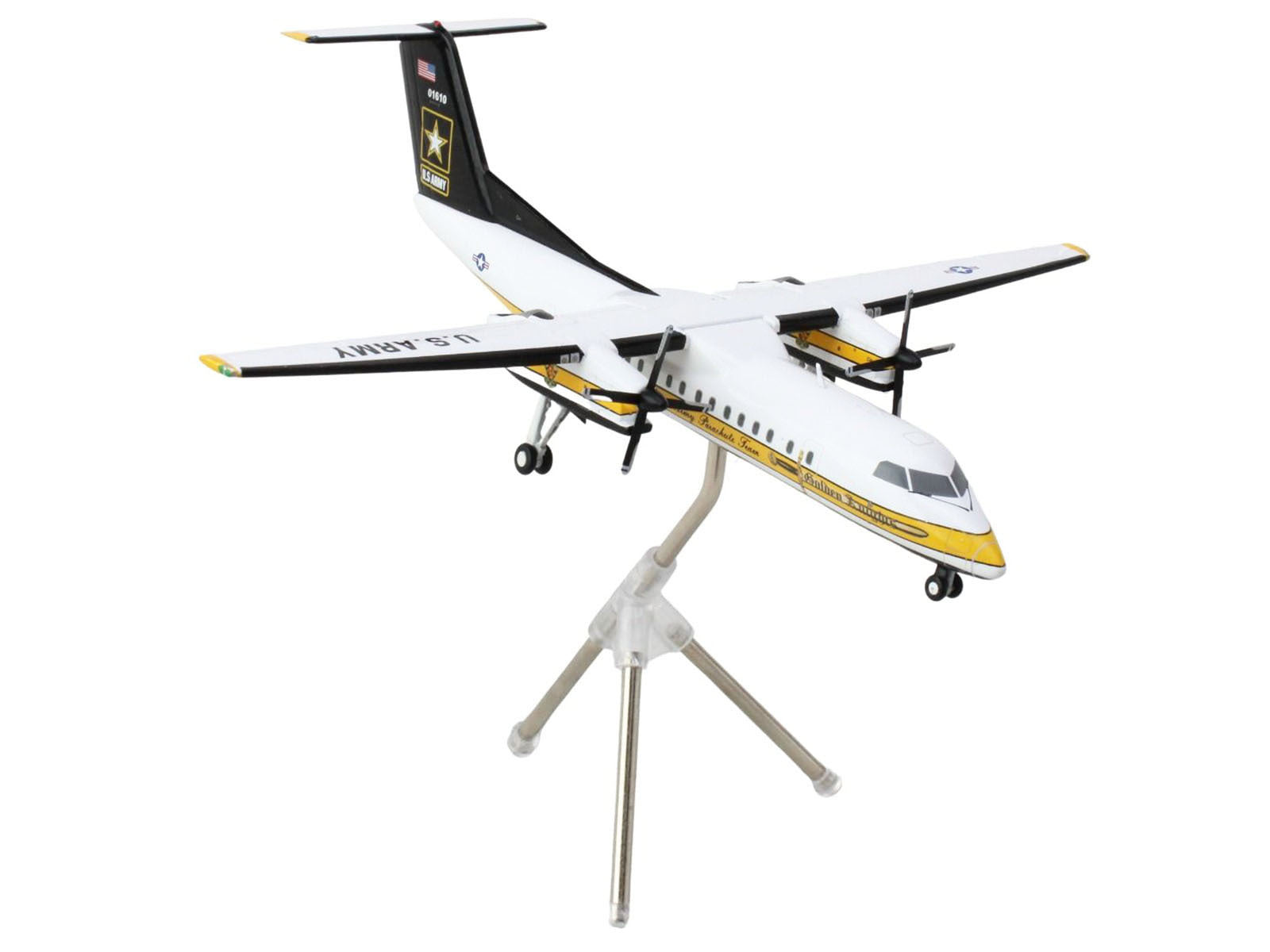 Bombardier C-147A Transport Aircraft "Golden Knights Parachute Team" United States Army (17-01610) White with Yellow Stripes and Black Tail "Gemini 200" Series 1/200 Diecast Model Airplane by GeminiJets - Premium Bombardier from GeminiJets - Just $100.52! Shop now at Rapidvehicles