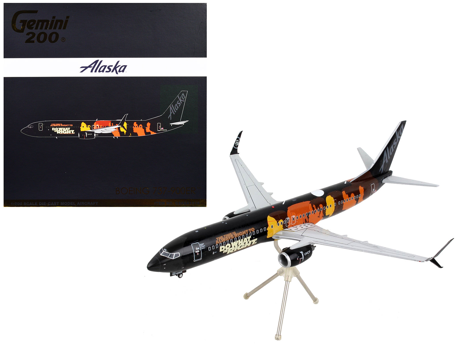 Boeing 737-900ER Commercial Aircraft "Alaska Airlines - Our Commitment" Black with Graphics "Gemini 200" Series 1/200 Diecast Model Airplane by GeminiJets free shipping USA
