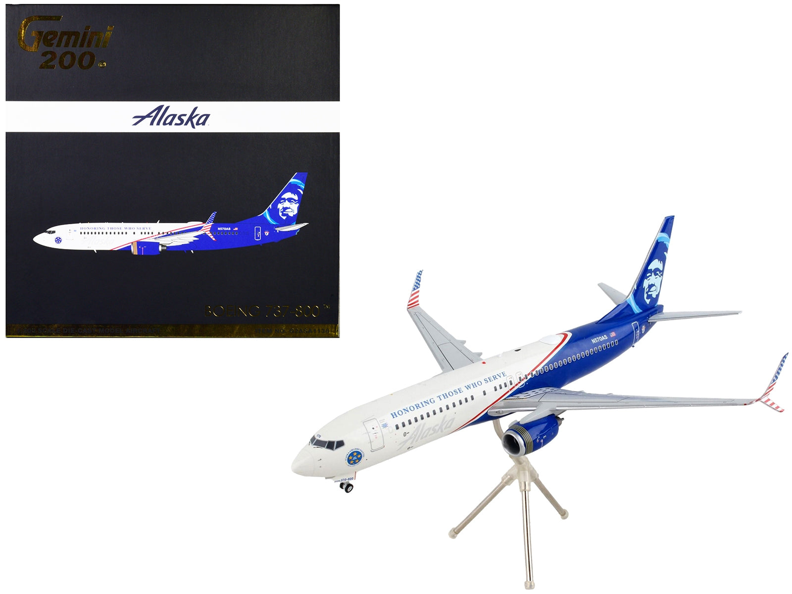 Boeing 737-800 Commercial Aircraft "Alaska Airlines - Honoring Those Who Serve" White and Blue "Gemini 200" Series 1/200 Diecast Model Airplane by GeminiJets - Premium Boeing from GeminiJets - Just $123.99! Shop now at Rapidvehicles