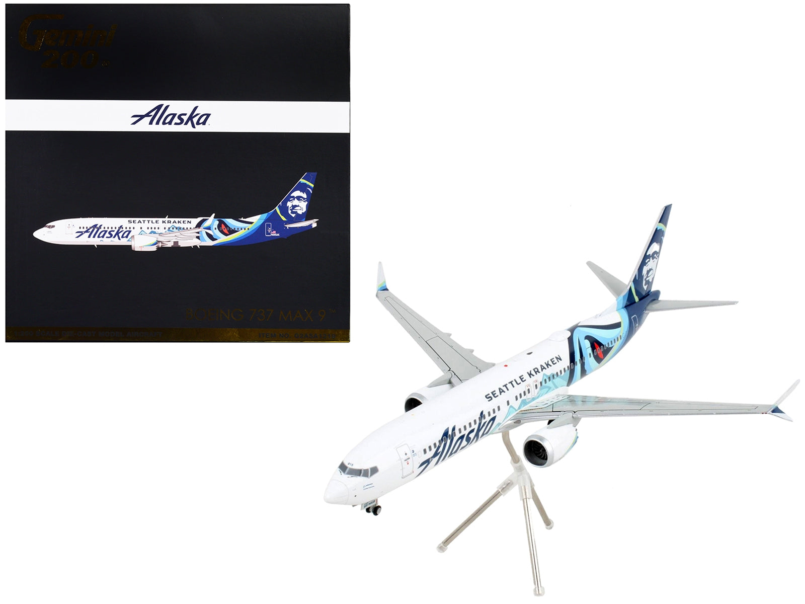 Boeing 737 MAX 9 Commercial Aircraft "Alaska Airlines - Seattle Kraken" White with Blue Tail "Gemini 200" Series 1/200 Diecast Model Airplane by GeminiJets - Premium Boeing from GeminiJets - Just $123.99! Shop now at Rapidvehicles