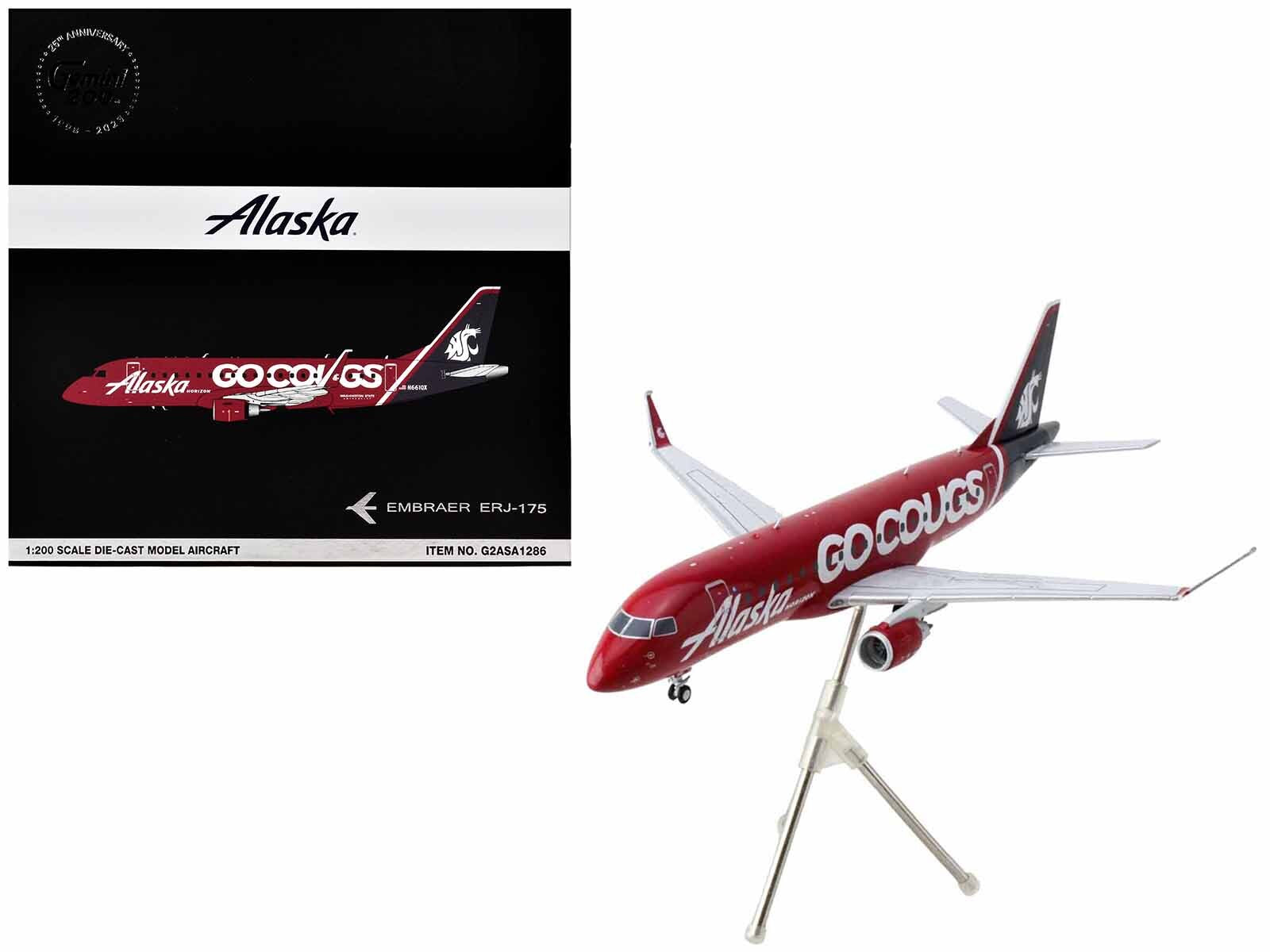 Embraer ERJ-175 Commercial Aircraft "Alaska Airlines/Horizon - Washington State Cougars" (N661QX) Red with Gray Tail "Gemini 200" Series 1/200 Diecast Model Airplane by GeminiJets - Premium Embraer from GeminiJets - Just $121.99! Shop now at Rapidvehicles