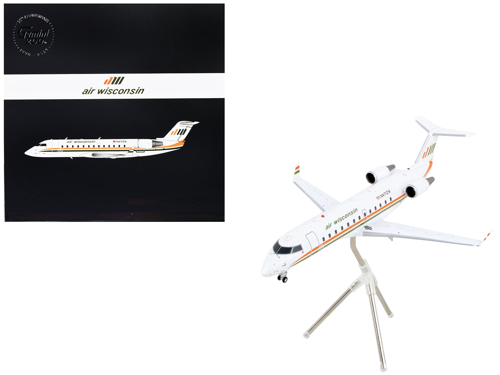 Bombardier CRJ200 Commercial Aircraft "Air Wisconsin" White with Orange and Green Stripes "Gemini 200" Series 1/200 Diecast Model Airplane by GeminiJets - Premium Bombardier from GeminiJets - Just $103.99! Shop now at Rapidvehicles