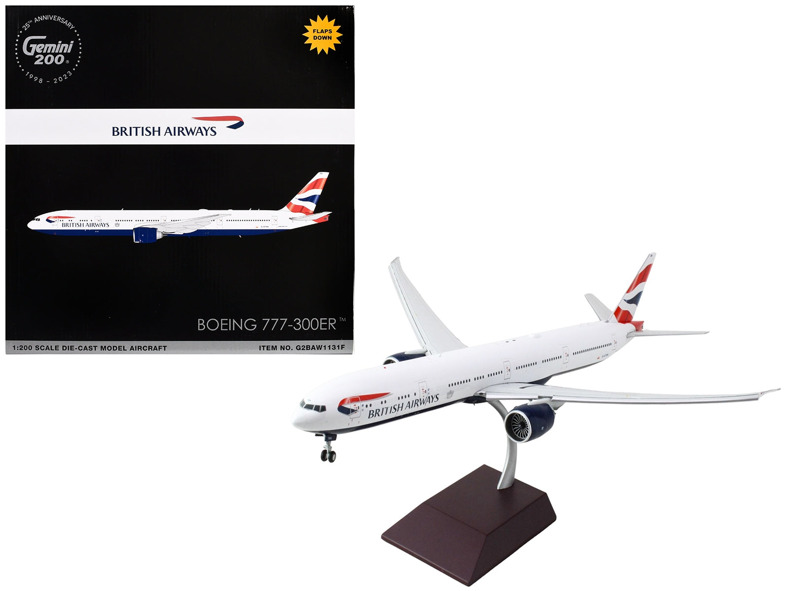 Boeing 777-300ER Commercial Aircraft with Flaps Down "British Airways" (G-STBH) White with Striped Tail "Gemini 200" Series 1/200 Diecast Model Airplane by GeminiJets - Premium Boeing from GeminiJets - Just $178.99! Shop now at Rapidvehicles