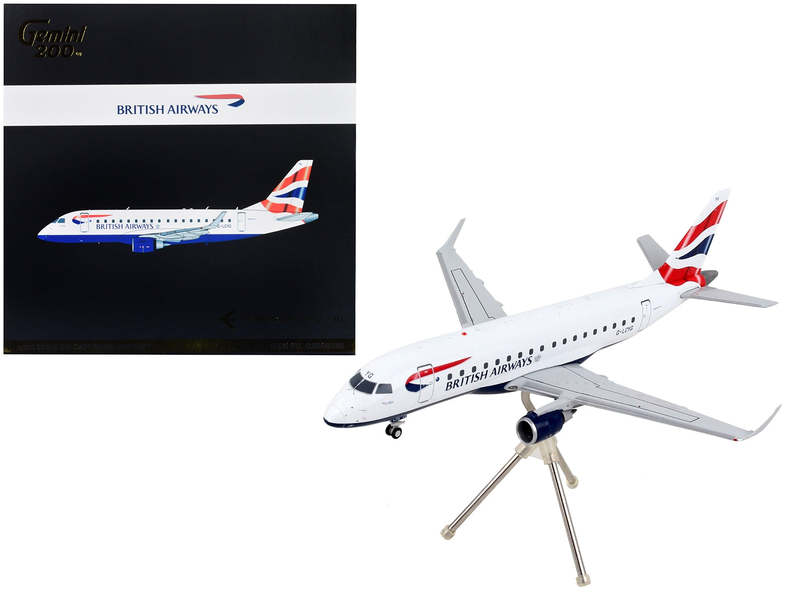 Embraer ERJ-170 Commercial Aircraft "British Airways" White with Striped Tail "Gemini 200" Series 1/200 Diecast Model Airplane by GeminiJets - Premium Embraer from GeminiJets - Just $113.99! Shop now at Rapidvehicles