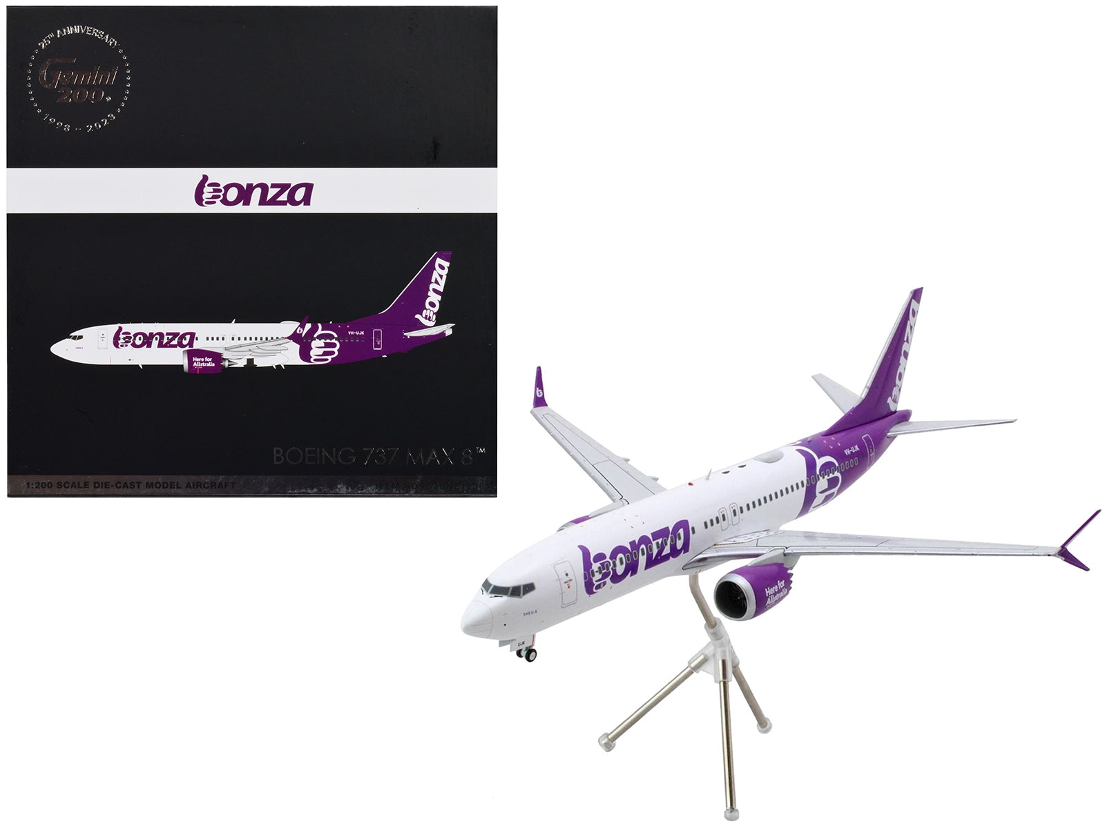 Boeing 737 MAX 8 Commercial Aircraft "Bonza Aviation" (VH-UJK) White with Purple Tail "Gemini 200" Series 1/200 Diecast Model Airplane by GeminiJets - Premium Boeing from GeminiJets - Just $125.99! Shop now at Rapidvehicles