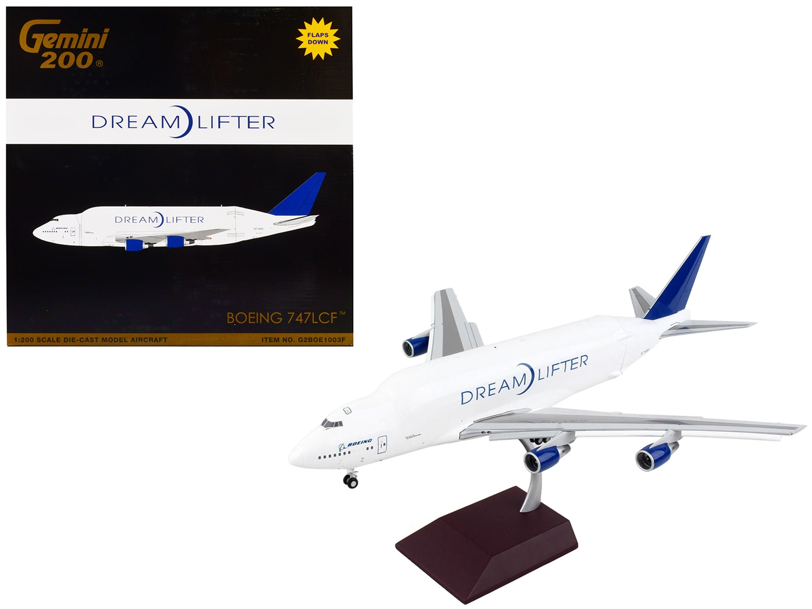 Boeing 747LCF Commercial Aircraft with Flaps Down "Dreamlifter" White with Blue Tail "Gemini 200" Series 1/200 Diecast Model Airplane by GeminiJets - Premium Boeing from GeminiJets - Just $218.99! Shop now at Rapidvehicles