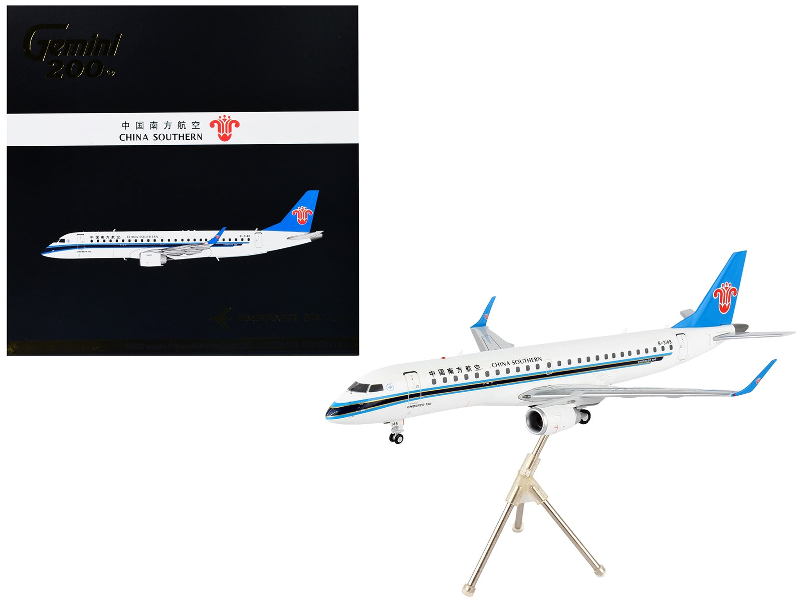 Embraer ERJ-190 Commercial Aircraft "China Southern Airlines" White with Black Stripes and Blue Tail "Gemini 200" Series 1/200 Diecast Model Airplane by GeminiJets - Premium Embraer from GeminiJets - Just $113.99! Shop now at Rapidvehicles