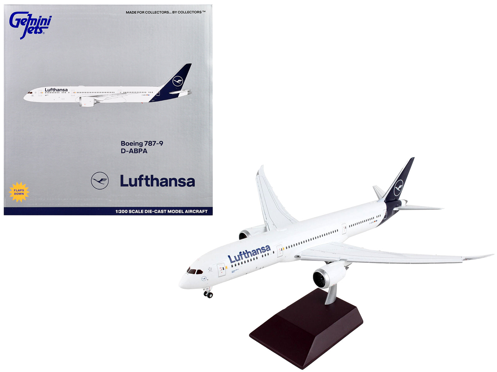 Boeing 787-9 Commercial Aircraft with Flaps Down "Lufthansa" White with Blue Tail "Gemini 200" Series 1/200 Diecast Model Airplane by GeminiJets free shipping USA