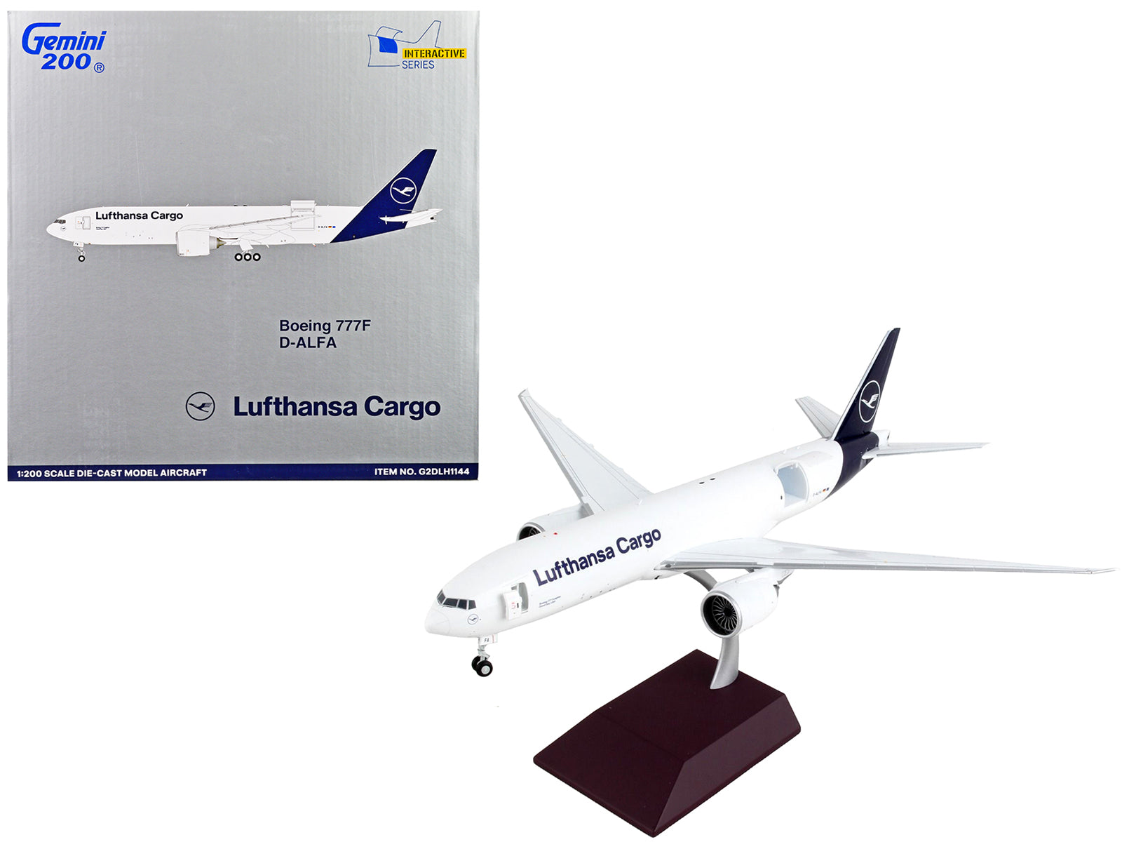 Boeing 777F Commercial Aircraft "Lufthansa Cargo" White with Blue Tail "Gemini 200 - Interactive" Series 1/200 Diecast Model Airplane by GeminiJets free shipping USA