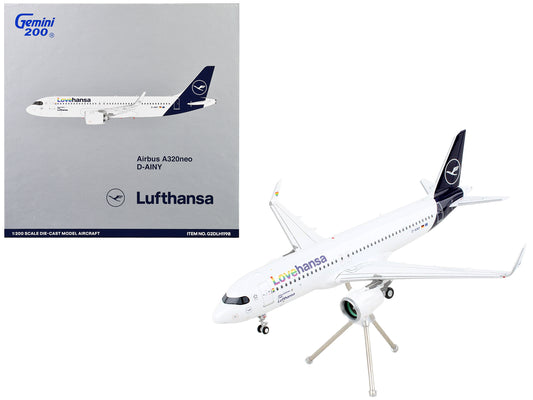 Airbus A320neo Commercial Aircraft "Lufthansa - LoveHansa" White with Blue Tail "Gemini 200" Series 1/200 Diecast Model Airplane by GeminiJets free shipping USA