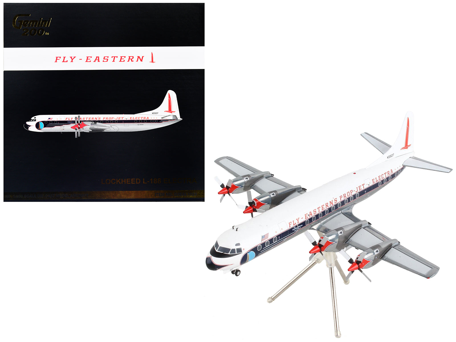 Lockheed L-188 Electra Commercial Aircraft "Eastern Air Lines" White with Blue Stripes "Gemini 200" Series 1/200 Diecast Model Airplane by GeminiJets free shipping USA