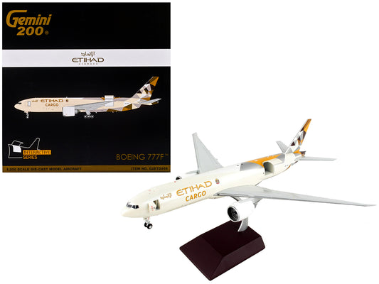 Boeing 777F Commercial Aircraft "Etihad Airways Cargo" Beige with Tail Graphics "Gemini 200 - Interactive" Series 1/200 Diecast Model Airplane by GeminiJets free shipping USA