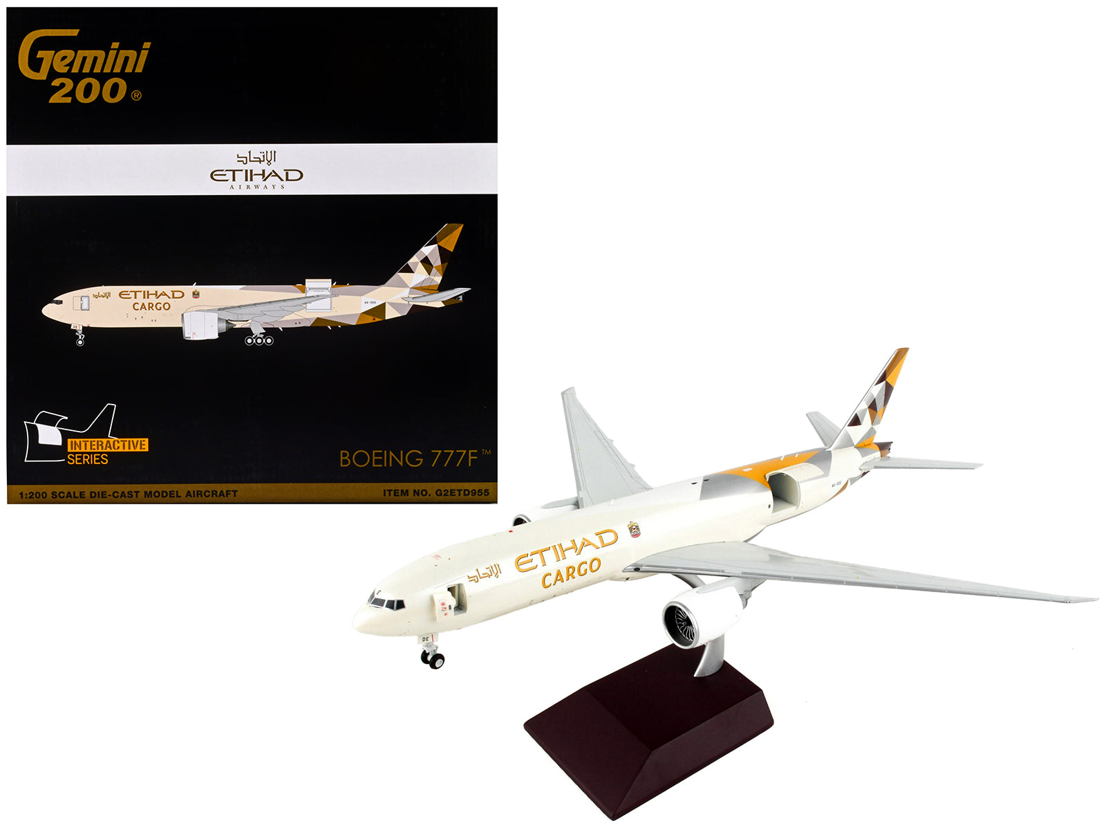 Boeing 777F Commercial Aircraft "Etihad Airways Cargo" Beige with Tail Graphics "Gemini 200 - Interactive" Series 1/200 Diecast Model Airplane by GeminiJets free shipping USA