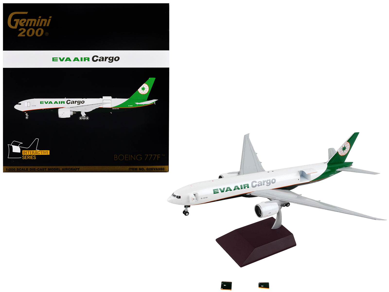 Boeing 777F Commercial Aircraft "Eva Air Cargo" White with Green Tail "Gemini 200 - Interactive" Series 1/200 Diecast Model Airplane by GeminiJets free shipping USA