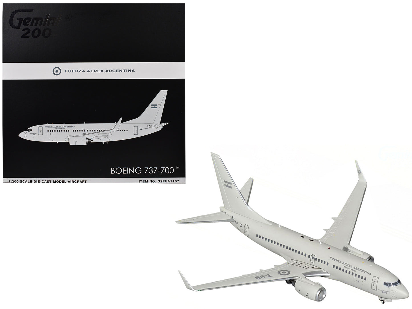 Boeing 737-700 Transport Aircraft "Fuerza Aerea Argentina (Air Force)" (T-99) Gray "Gemini 200" Series 1/200 Diecast Model Airplane by GeminiJets