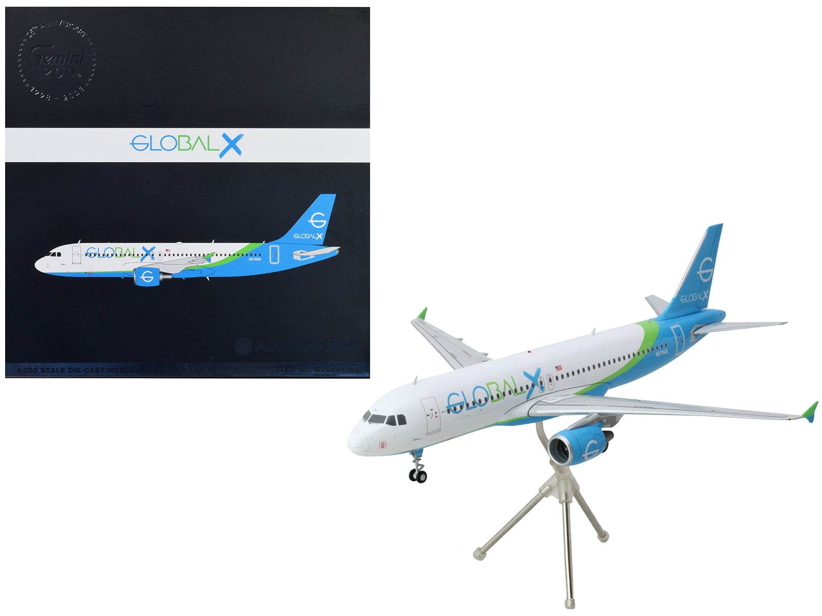 Airbus A320 Commercial Aircraft "GlobalX Airlines" White with Blue and Green Tail "Gemini 200" Series 1/200 Diecast Model Airplane by GeminiJets