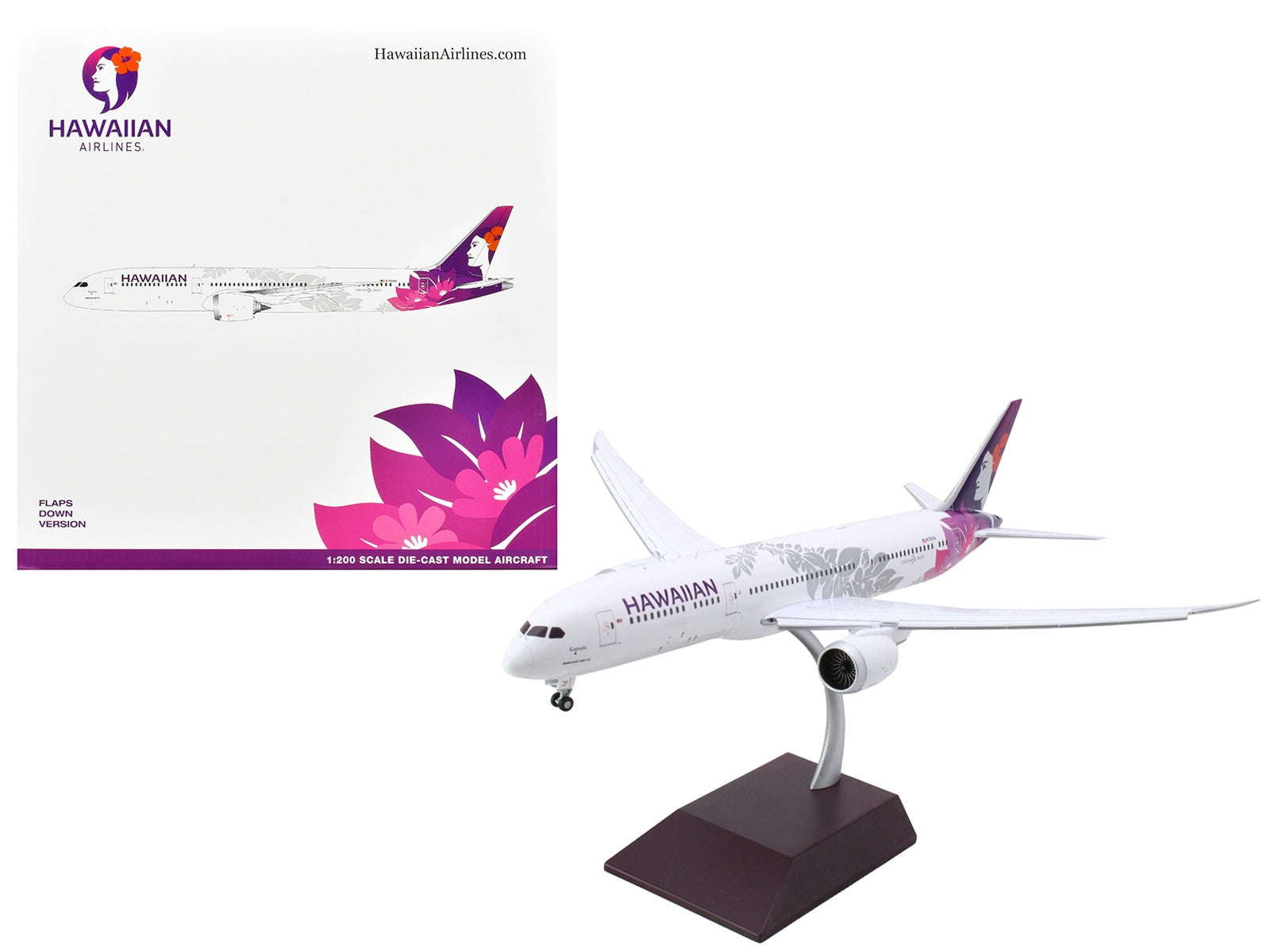 Boeing 787-9 Dreamliner Commercial Aircraft with Flaps Down "Hawaiian Airlines" (N780HA) White with Purple Tail "Gemini 200" Series 1/200 Diecast Model Airplane by GeminiJets - Premium Boeing from GeminiJets - Just $172.99! Shop now at Rapidvehicles