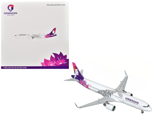Airbus A321neo Commercial Aircraft "Hawaiian Airlines" (N208HA) White with Tail Graphics "Gemini 200" Series 1/200 Diecast Model Airplane by GeminiJets