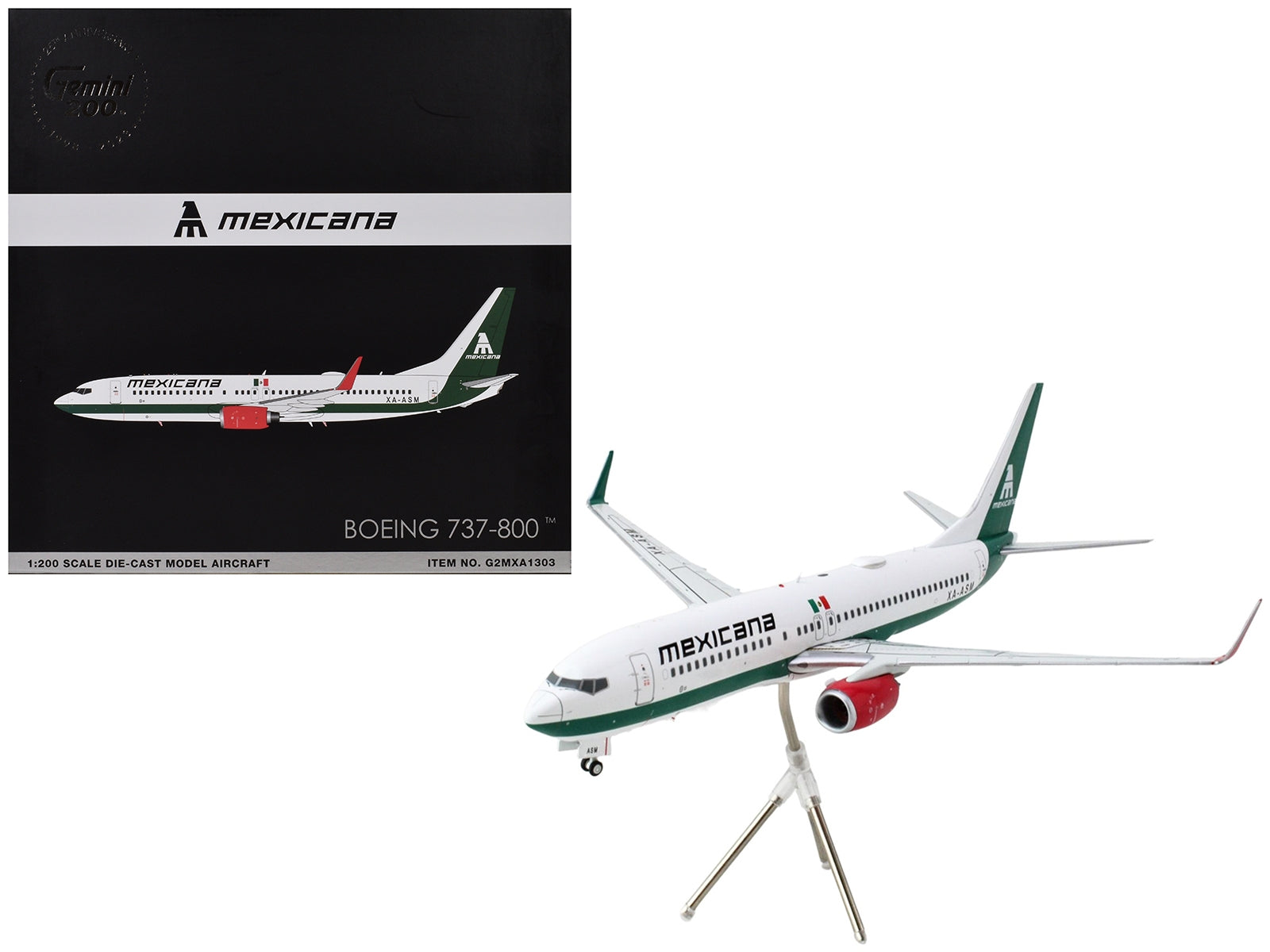 Boeing 737-800 Commercial Aircraft "Mexicana" (XA-ASM) White with Green Stripes "Gemini 200" Series 1/200 Diecast Model Airplane by GeminiJets - Premium Boeing from GeminiJets - Just $128.99! Shop now at Rapidvehicles