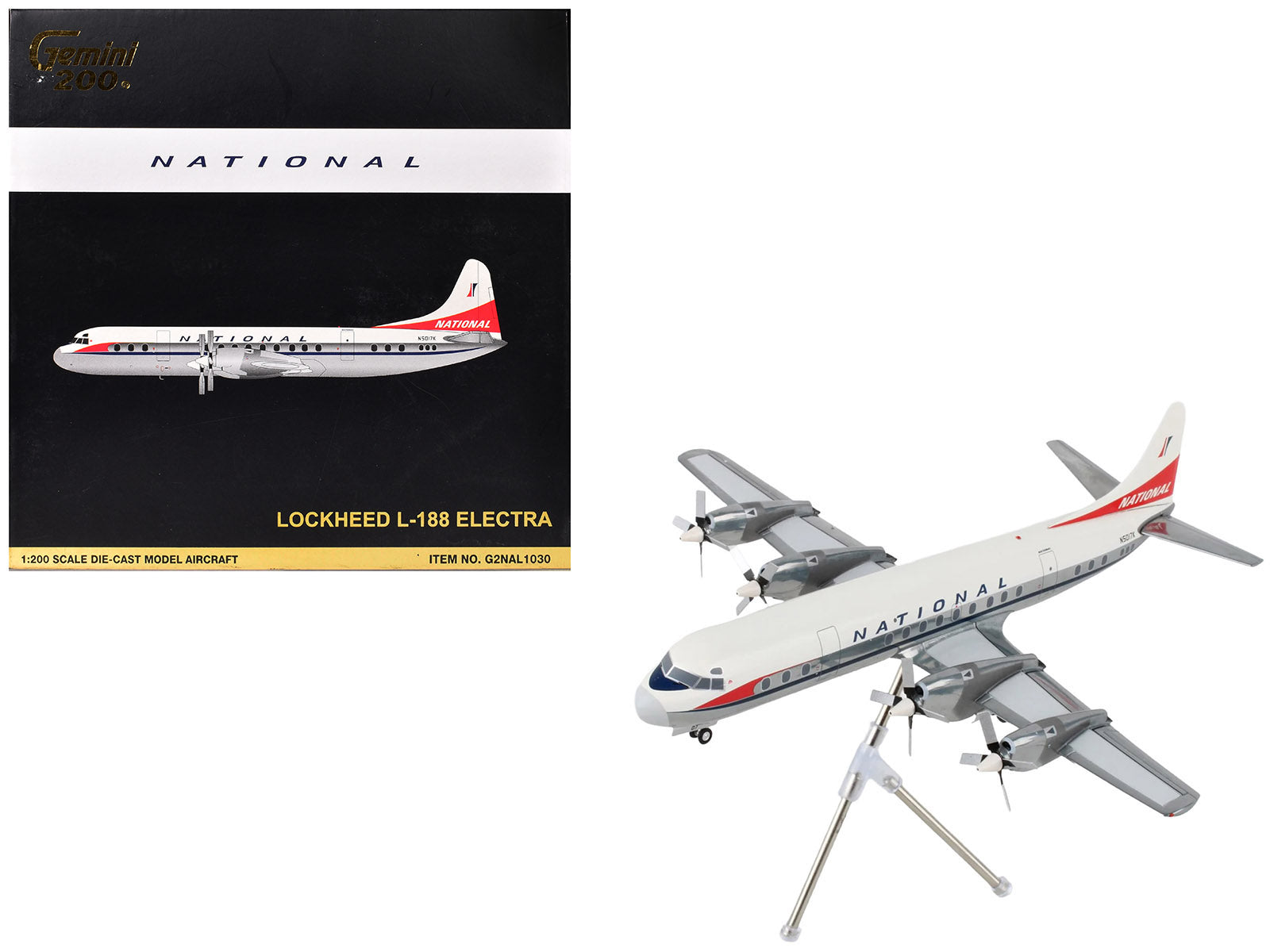 Lockheed L-188 Electra Commercial Aircraft "National Airlines" (N5017K) White and Gray "Gemini 200" Series 1/200 Diecast Model Airplane by GeminiJets free shipping USA