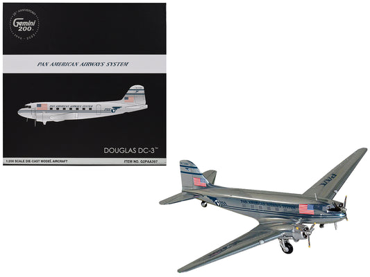 Douglas DC-3 Commercial Aircraft "Pan American Airways" (NC33611) Polished Metal Finish "Gemini 200" Series 1/200 Diecast Model Airplane by GeminiJets free shipping USA