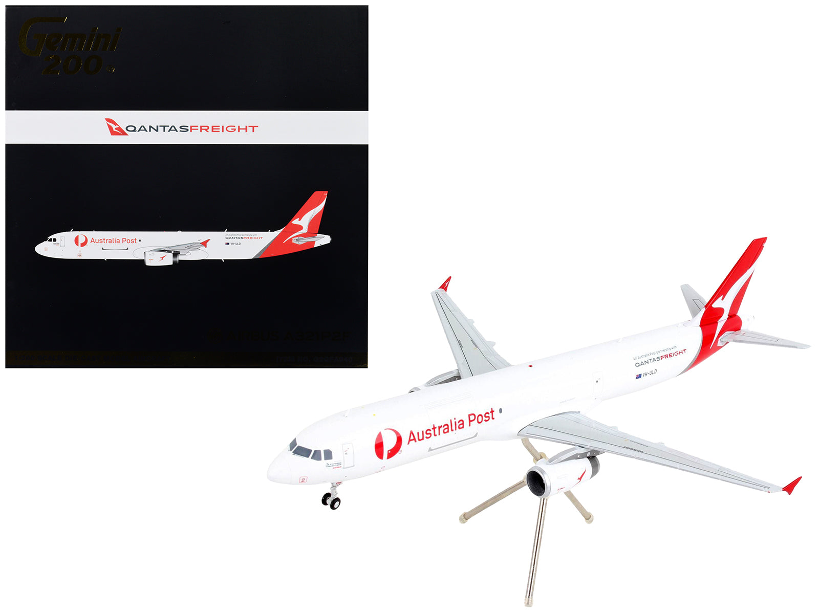 Airbus A321P2F Commercial Aircraft "Qantas Freight - Australia Post" White with Red Tail "Gemini 200" Series 1/200 Diecast Model Airplane by GeminiJets free shipping USA