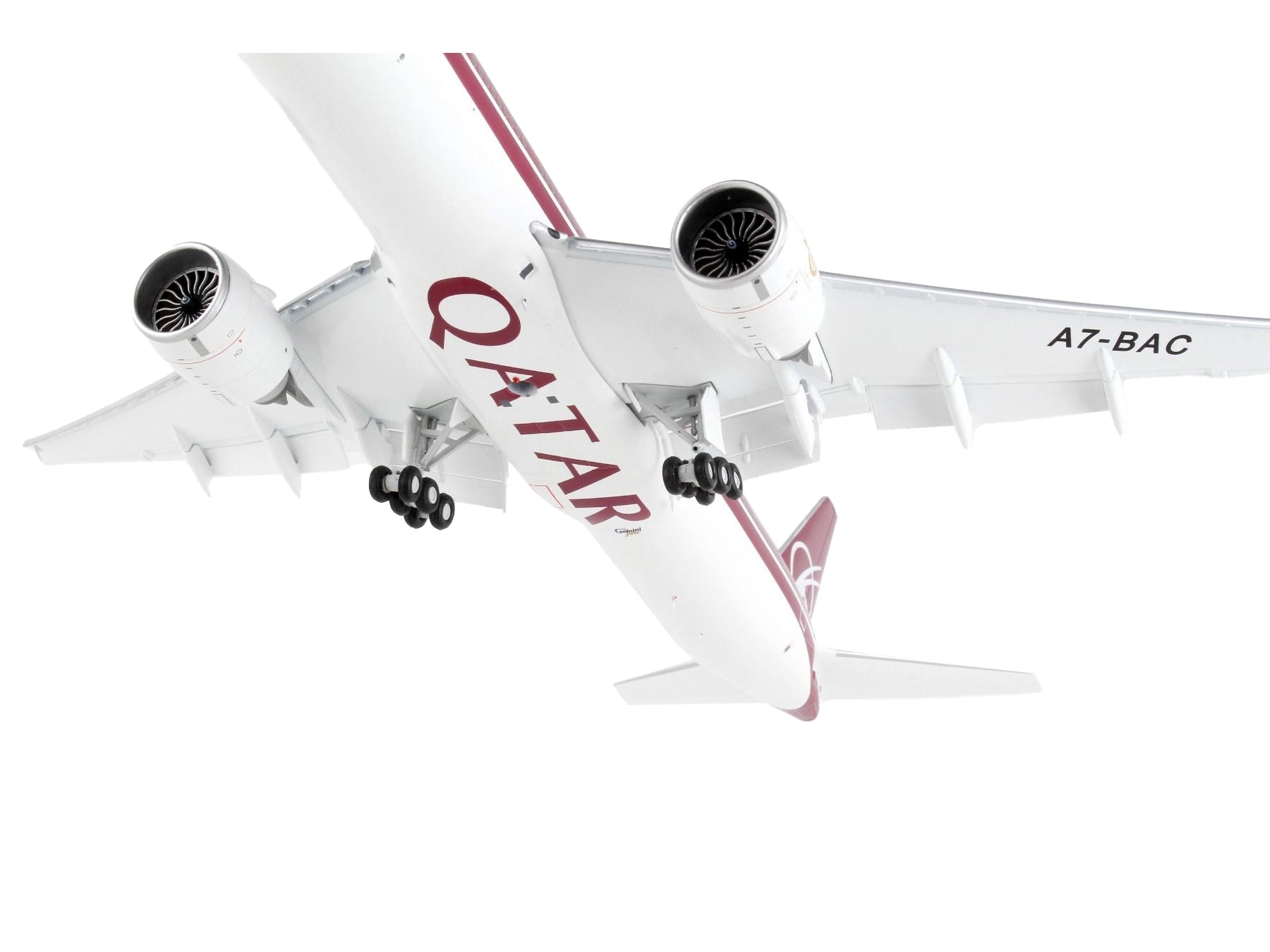 Boeing 777-300ER Commercial Aircraft with Flaps Down "Qatar Airways" White with Dark Red Stripes "Gemini 200" Series 1/200 Diecast Model Airplane by GeminiJets