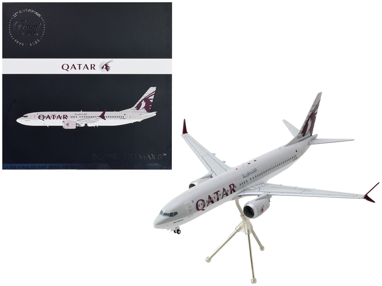 Boeing 737 MAX 8 Commercial Aircraft "Qatar Airways" Gray and White with Tail Graphics "Gemini 200" Series 1/200 Diecast Model Airplane by GeminiJets - Premium Boeing from GeminiJets - Just $122.99! Shop now at Rapidvehicles