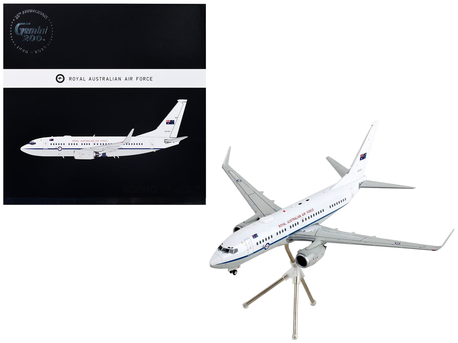 Boeing 737-700 Transport Aircraft "Royal Australian Air Force - A36-002" White and Gray "Gemini 200" Series 1/200 Diecast Model Airplane by GeminiJets free shipping USA