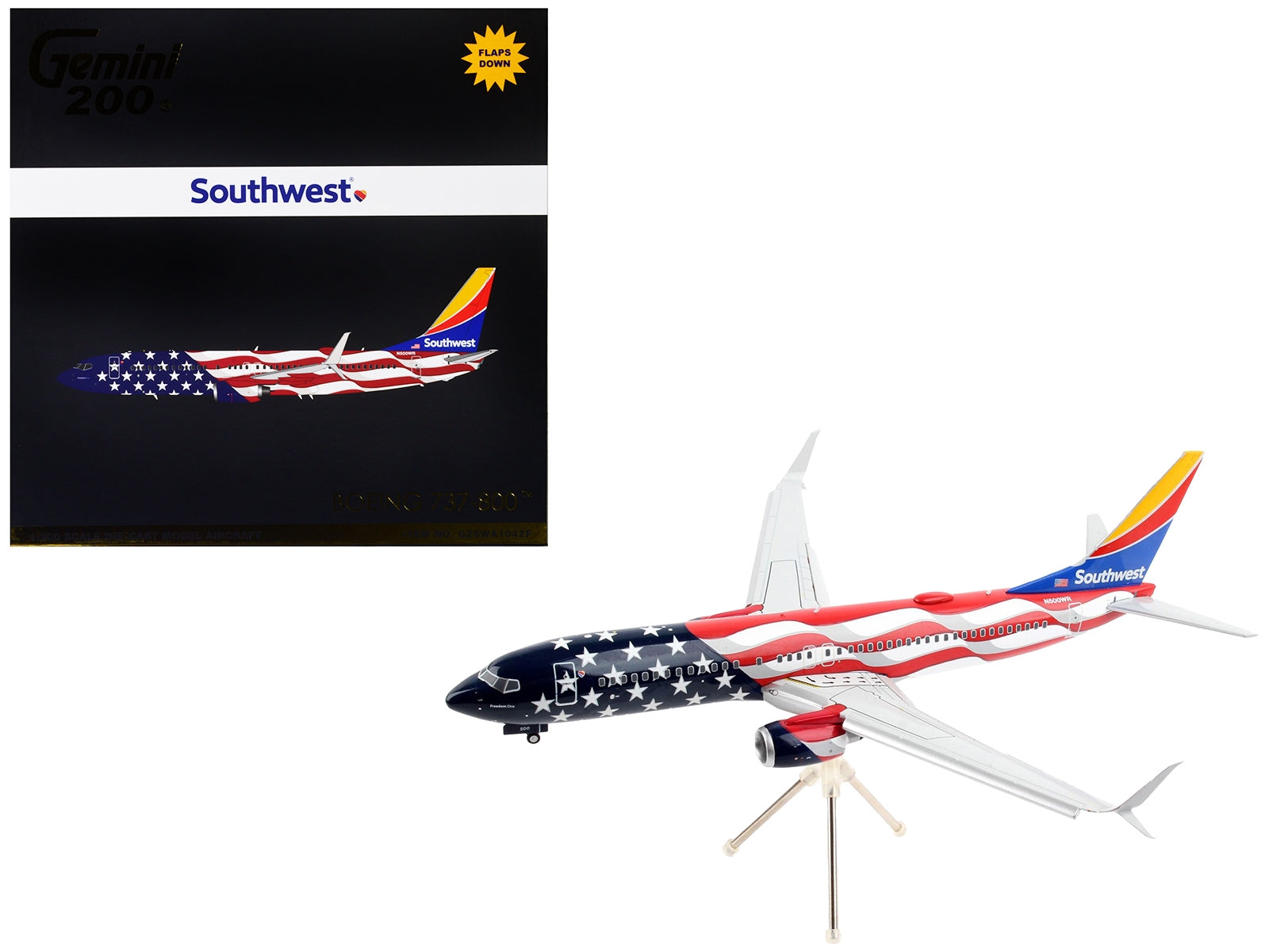 Boeing 737-800 Commercial Aircraft with Flaps Down "Southwest Airlines - Freedom One" American Flag Livery "Gemini 200" Series 1/200 Diecast Model Airplane by GeminiJets - Premium Boeing from GeminiJets - Just $127.99! Shop now at Rapidvehicles