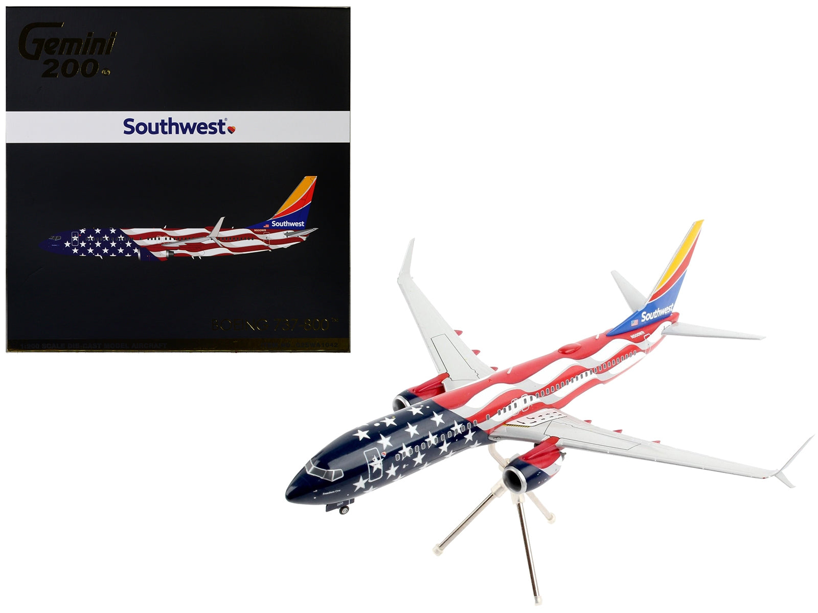 Boeing 737-800 Commercial Aircraft "Southwest Airlines - Freedom One" American Flag Livery "Gemini 200" Series 1/200 Diecast Model Airplane by GeminiJets