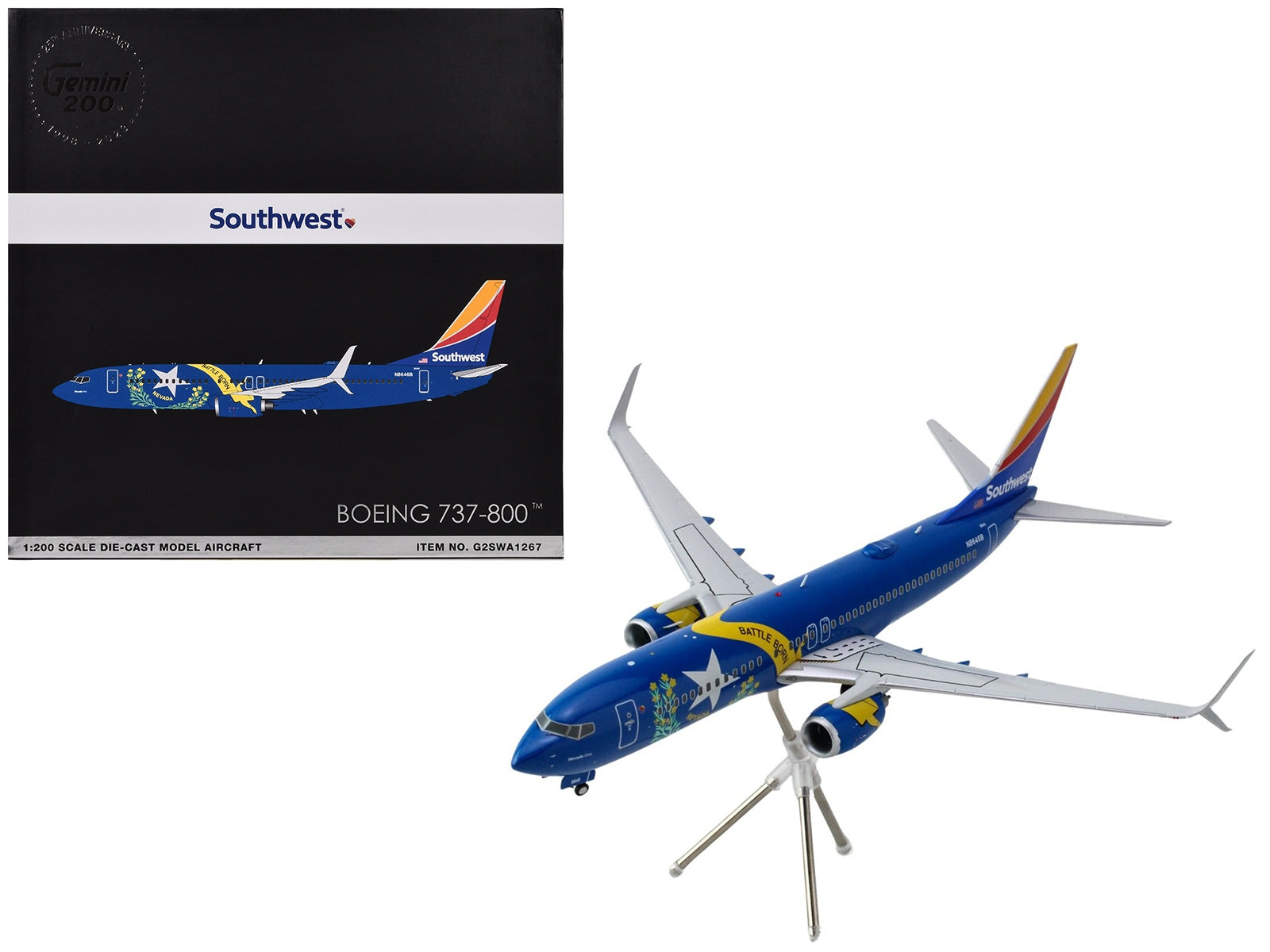 Boeing 737-800 Commercial Aircraft "Southwest Airlines - Nevada One" (N8646B) Blue with Tail Stripes "Gemini 200" Series 1/200 Diecast Model Airplane by GeminiJets - Premium Boeing from GeminiJets - Just $128.99! Shop now at Rapidvehicles