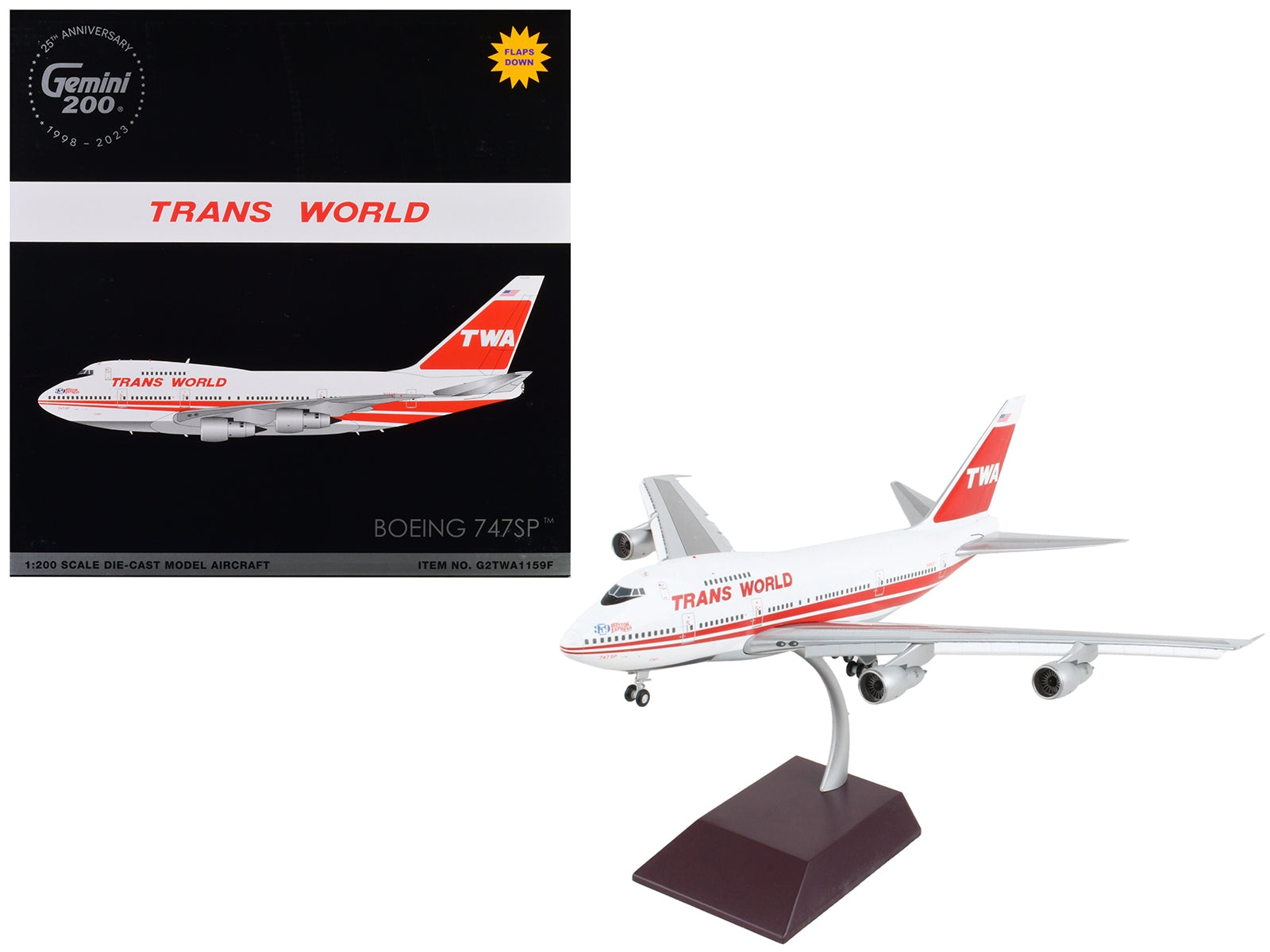 Boeing 747SP Commercial Aircraft with Flaps Down "TWA (Trans World Airlines)" White with Red Stripes and Tail "Gemini 200" Series 1/200 Diecast Model Airplane by GeminiJets - Premium Boeing from GeminiJets - Just $197.99! Shop now at Rapidvehicles