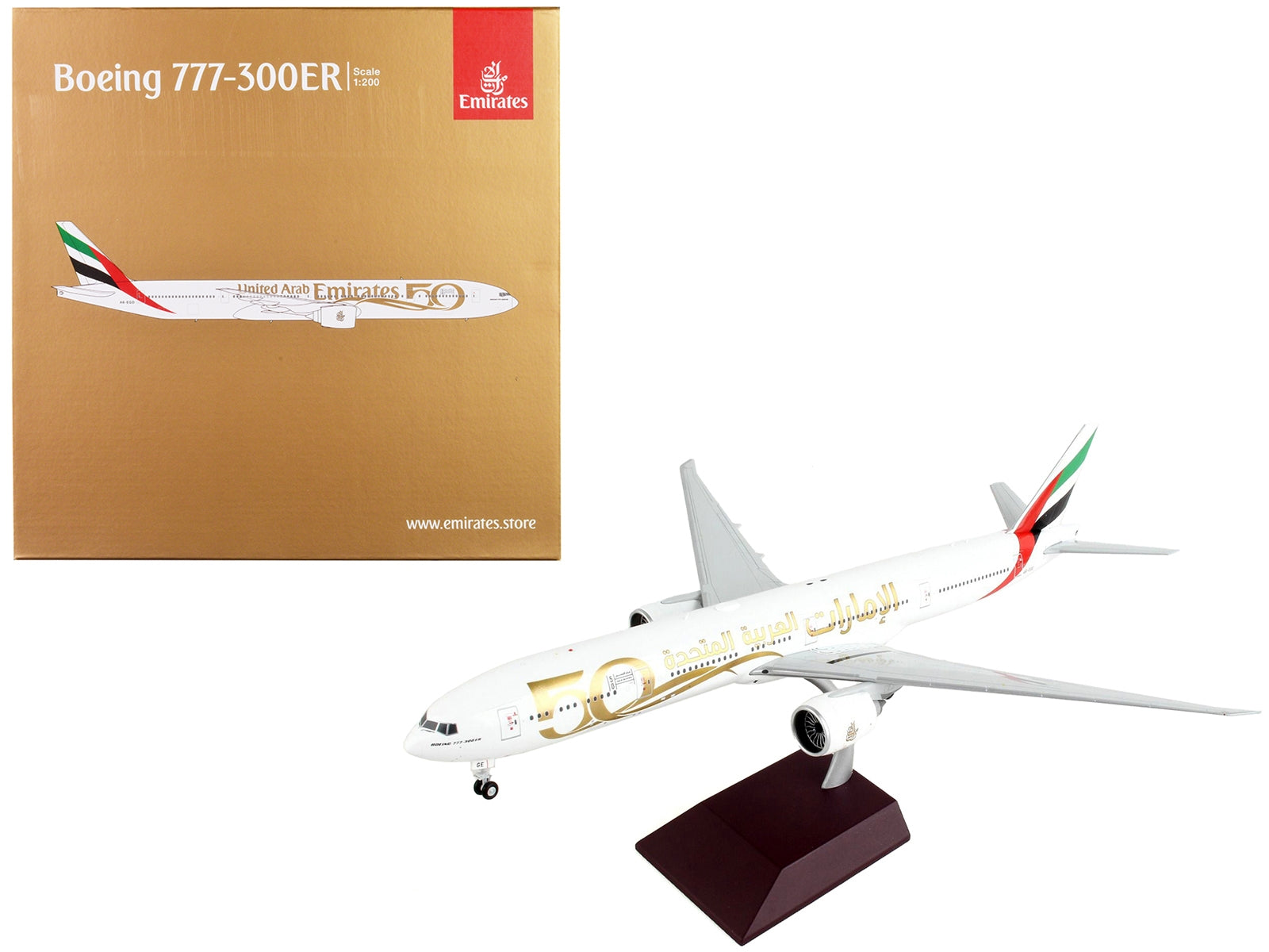 Boeing 777-300ER Commercial Aircraft "Emirates Airlines - 50th Anniversary of UAE" White with Striped Tail "Gemini 200" Series 1/200 Diecast Model Airplane by GeminiJets - Premium Boeing from GeminiJets - Just $163.99! Shop now at Rapidvehicles