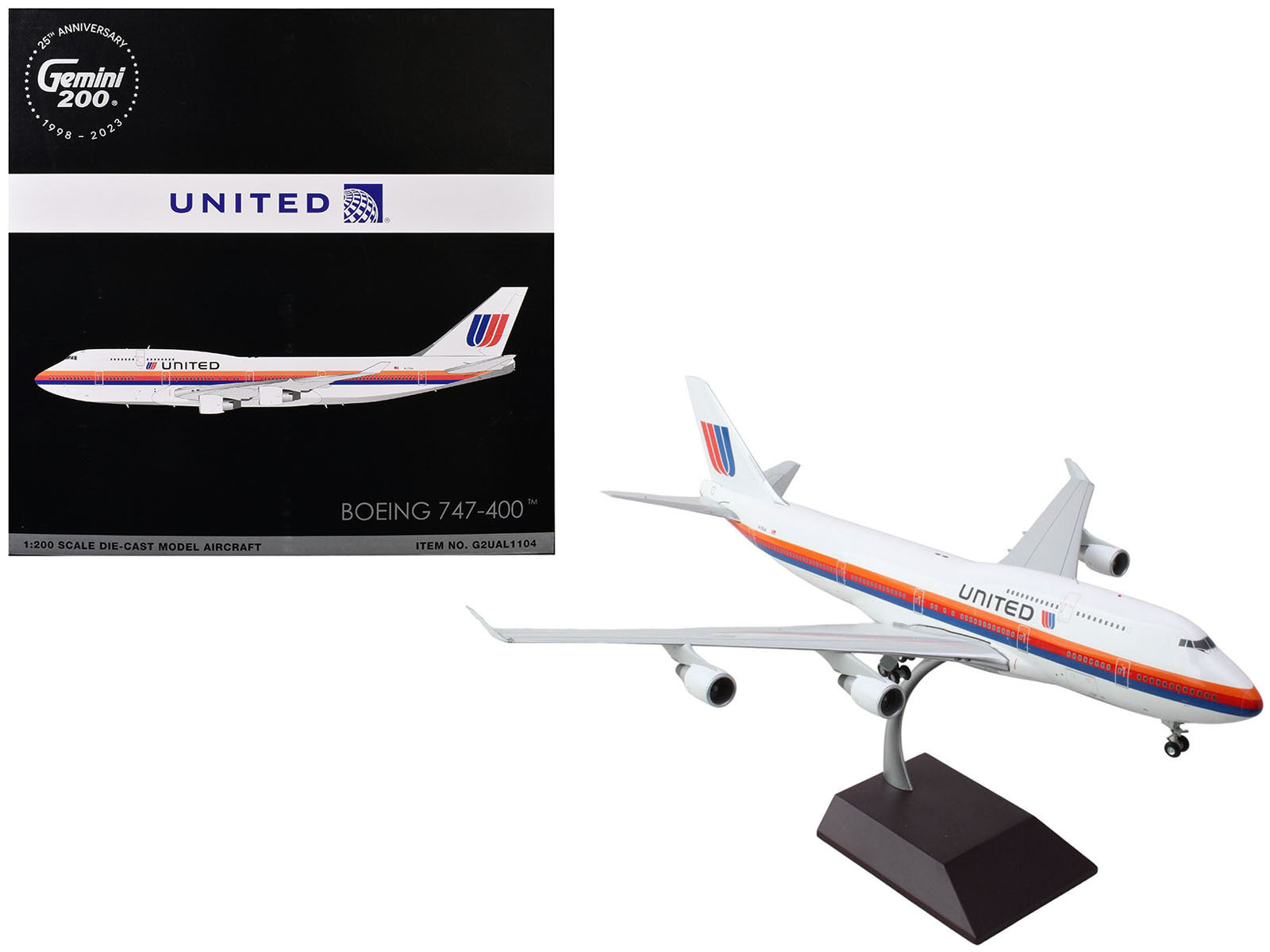 Boeing 747-400 Commercial Aircraft "United Airlines - Saul Bass Livery" (N175UA) White with Stripes "Gemini 200" Series 1/200 Diecast Model Airplane by GeminiJets - Premium Boeing from GeminiJets - Just $206.06! Shop now at Rapidvehicles