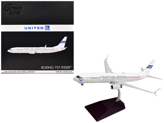 Boeing 737-900ER Commercial Aircraft "Continental Airlines - United Airlines" (N75435) White with Red and Blue Stripes "Gemini 200" Series 1/200 Diecast Model Airplane by GeminiJets