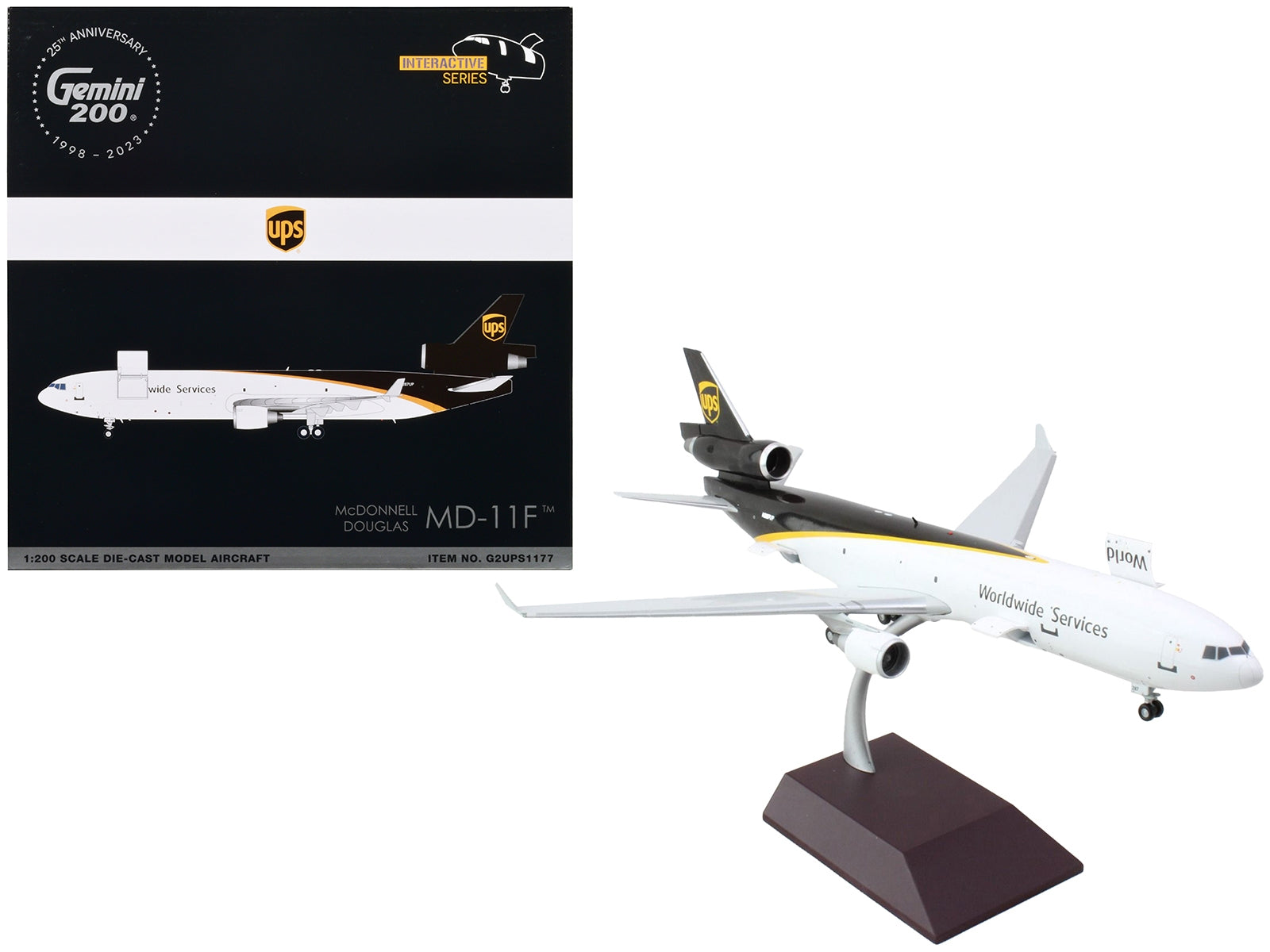 McDonnell Douglas MD-11F Commercial Aircraft "UPS Worldwide Services" White with Brown Tail "Gemini 200 - Interactive" Series 1/200 Diecast Model Airplane by GeminiJets - Premium McDonnell Douglas from GeminiJets - Just $178.99! Shop now at Rapidvehicles