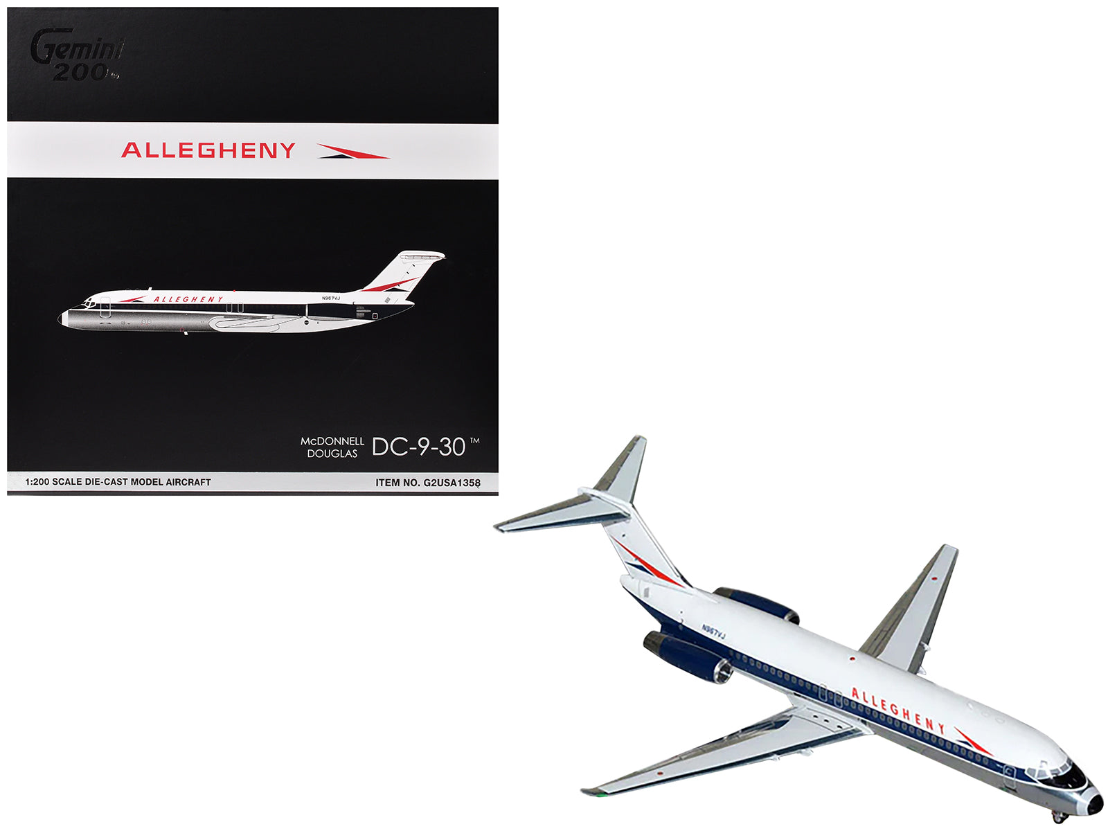 McDonnell Douglas DC-9-30 Commercial Aircraft "Allegheny Airlines" (N967VJ) White with Blue Stripes "Gemini 200" Series 1/200 Diecast Model Airplane by GeminiJets free shipping USA