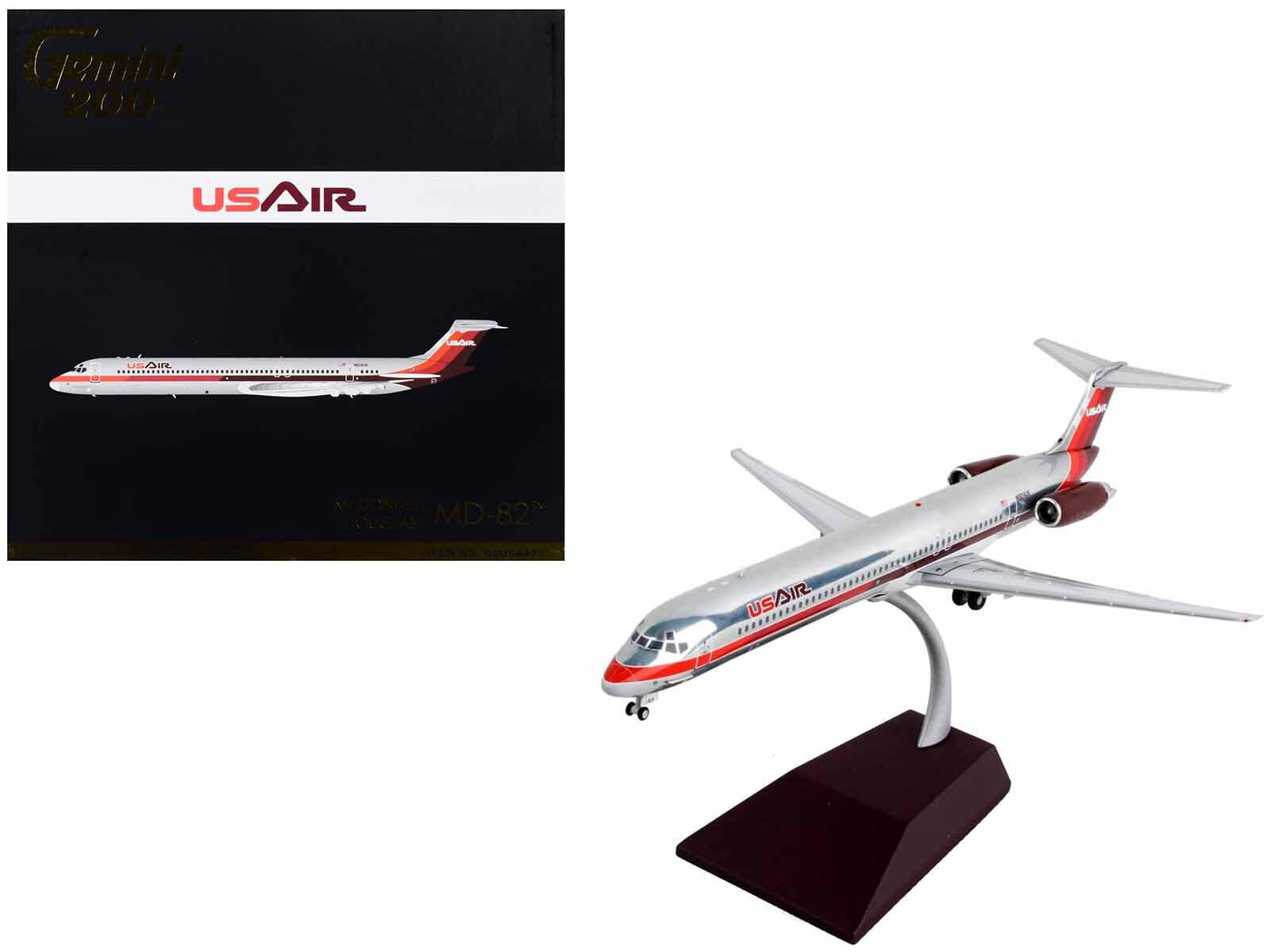 McDonnell Douglas MD-82 Commercial Aircraft "USAir" Silver with Red Stripes "Gemini 200" Series 1/200 Diecast Model Airplane by GeminiJets - Premium McDonnell Douglas from GeminiJets - Just $128.99! Shop now at Rapidvehicles