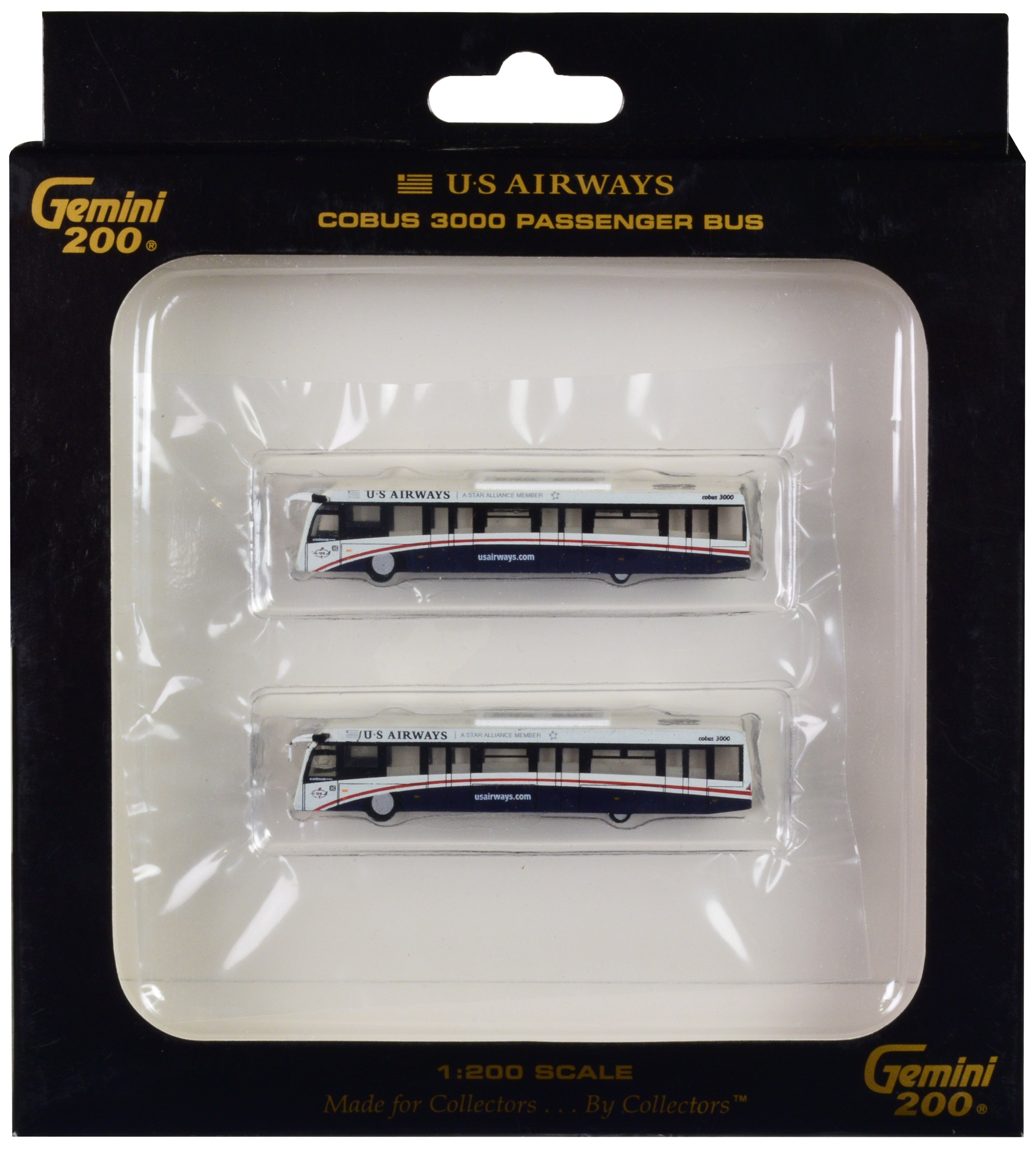 Cobus 3000 Passenger Bus White and Blue "US Airways Shuttle Bus" 2 Piece Set "Gemini 200" Series Diecast Models by GeminiJets free shipping USA