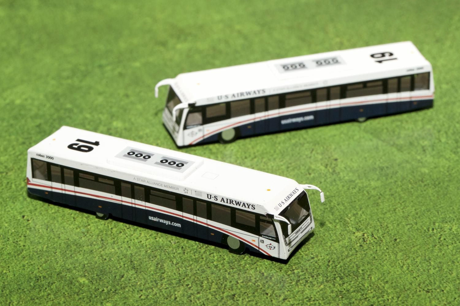 Cobus 3000 Passenger Bus White and Blue "US Airways Shuttle Bus" 2 Piece Set "Gemini 200" Series Diecast Models by GeminiJets - Premium Bus Models from GeminiJets - Just $52.16! Shop now at Rapidvehicles